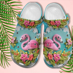 Footwearmerch Flamingo 3D Flower Croc Shoes For Grandaughter- Flamingo Tropical Shoes Croc Clogs Gift Birthday Girl