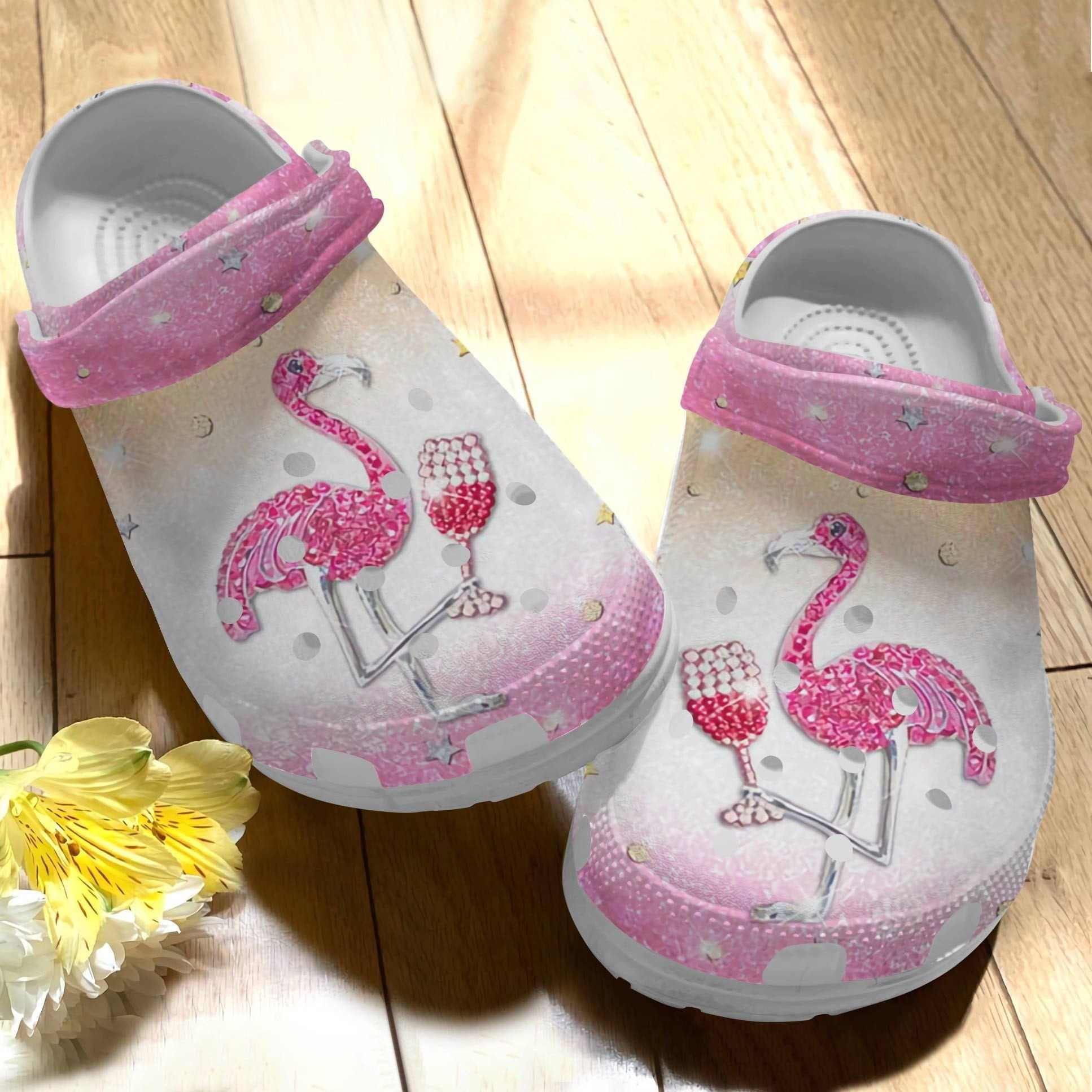 Footwearmerch Flamingo And Wine Party Shoes clogs Birthday Gift For Women Girl - Flamingo-Wn