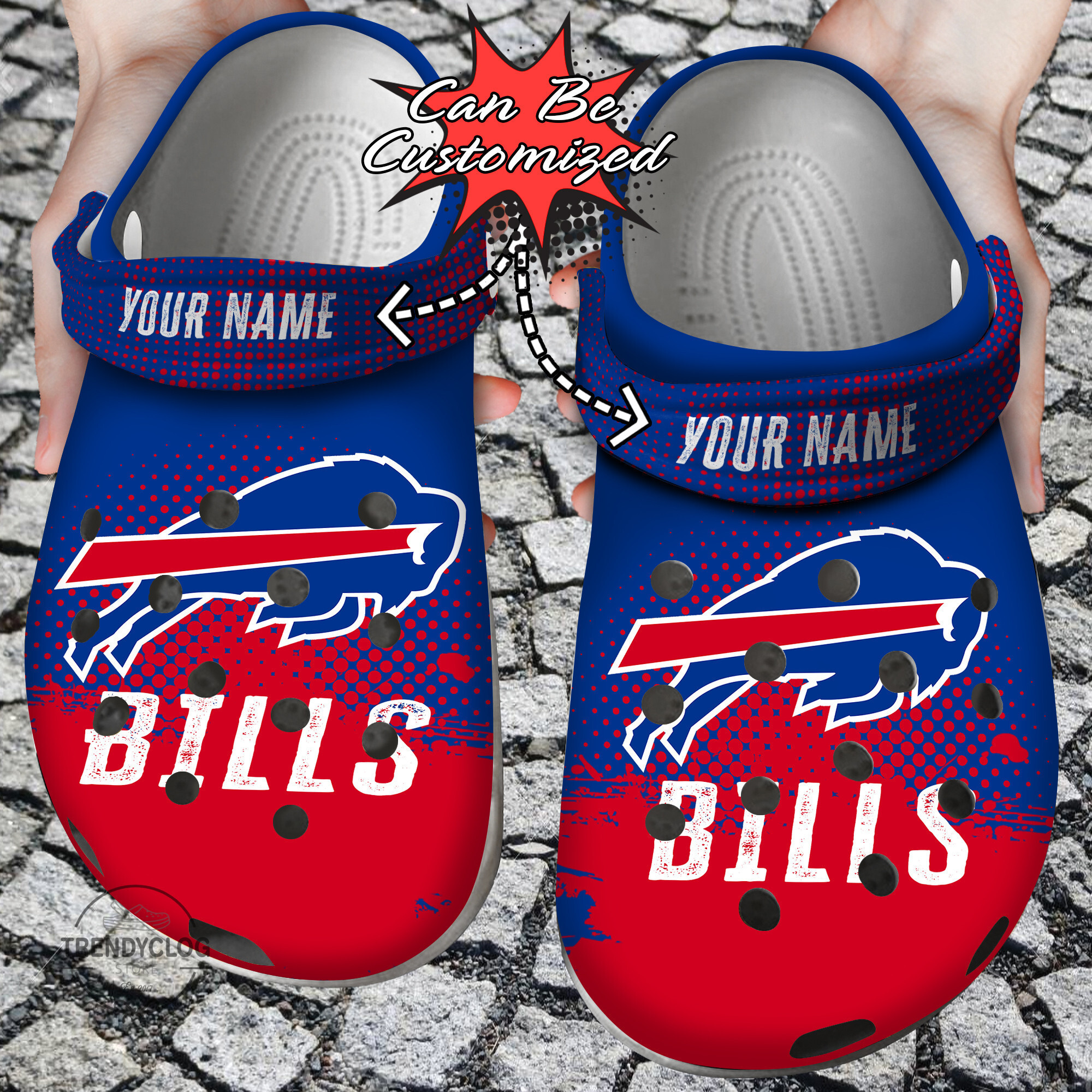 Footwearmerch Football Personalized BBills Half Tone Drip Flannel Clog Shoes