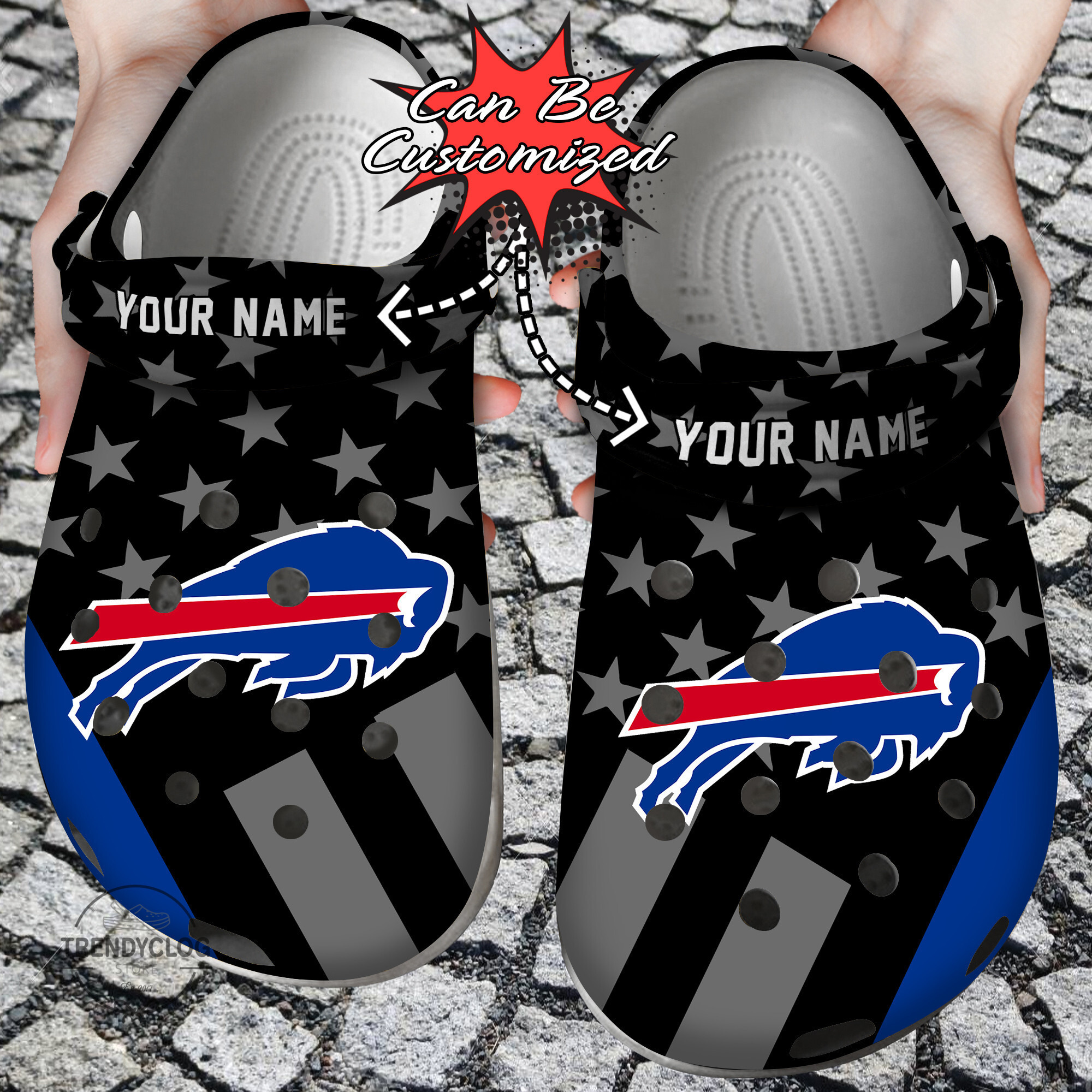 Footwearmerch Football Personalized BBills Star Flag Clog Shoes