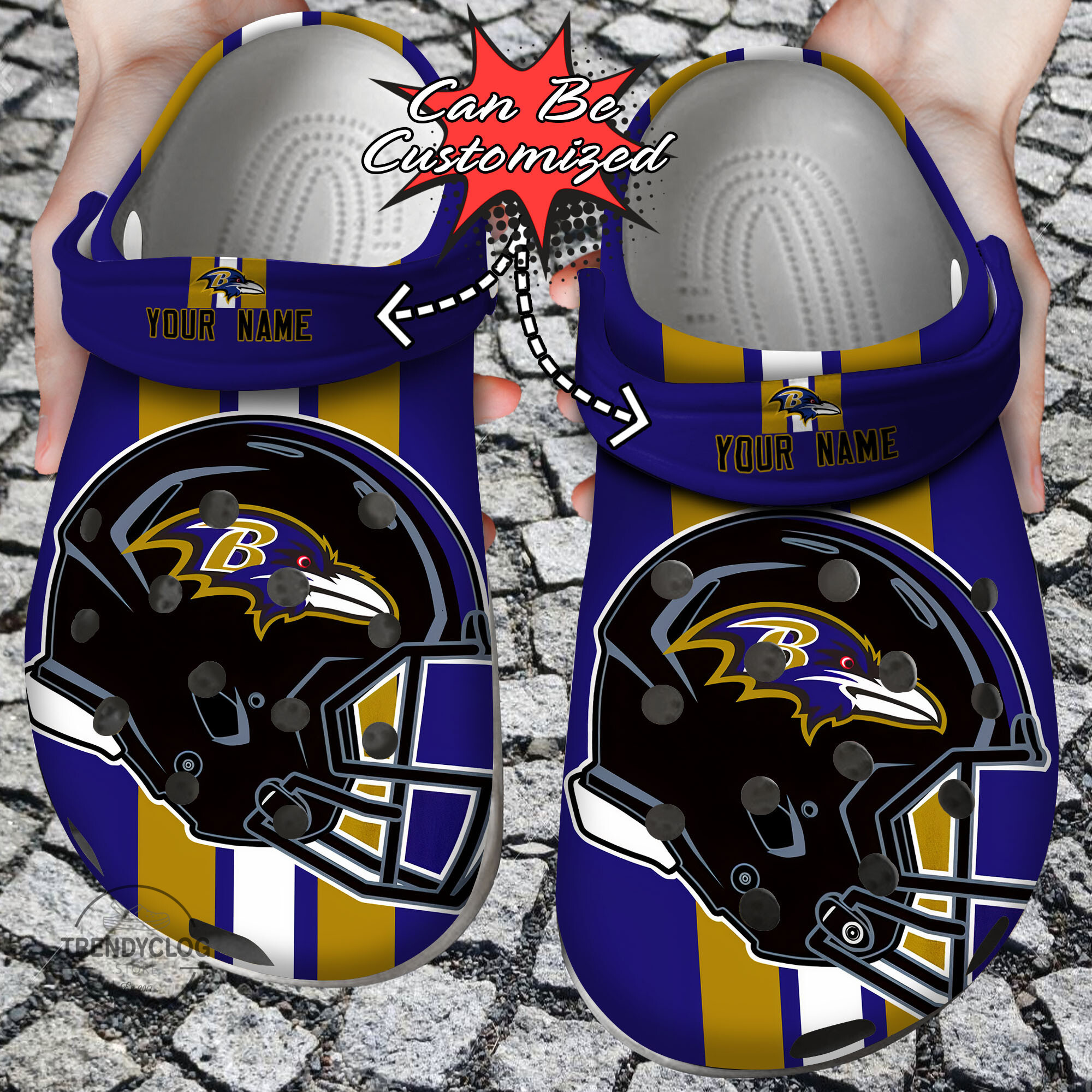 Footwearmerch Football Personalized BRavens Team Helmets Clog Shoes