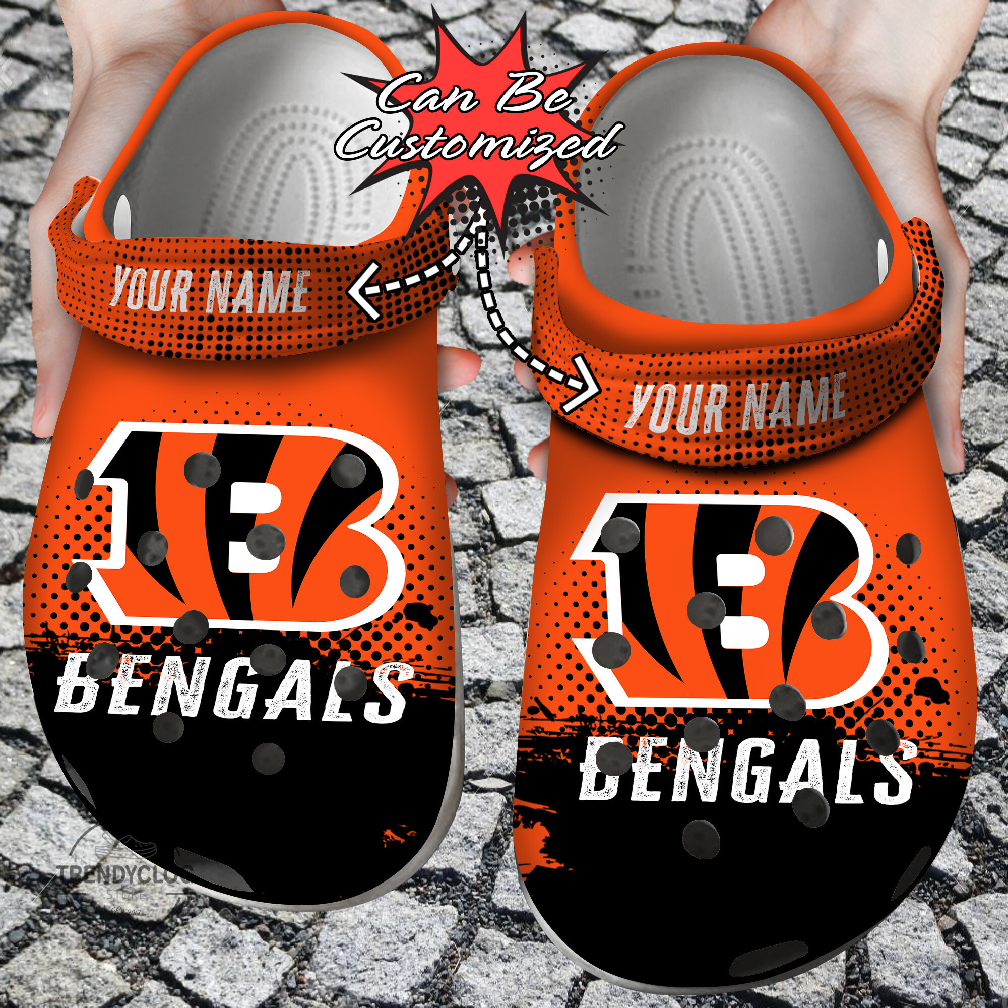 Footwearmerch Football Personalized CBengals Half Tone Drip Flannel Clog Shoes