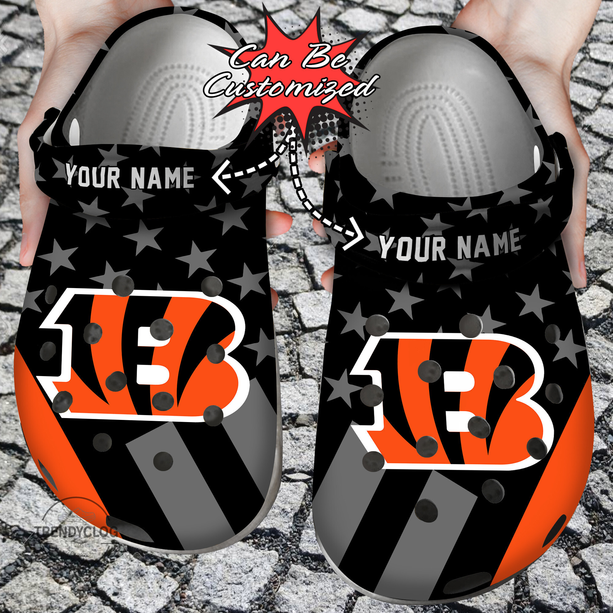 Footwearmerch Football Personalized CBengals Star Flag Clog Shoes