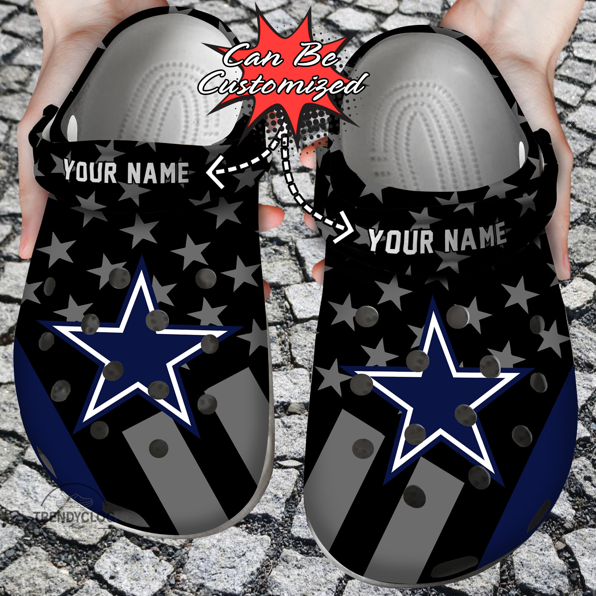 Footwearmerch Football Personalized DCowboys Star Flag Clog Shoes