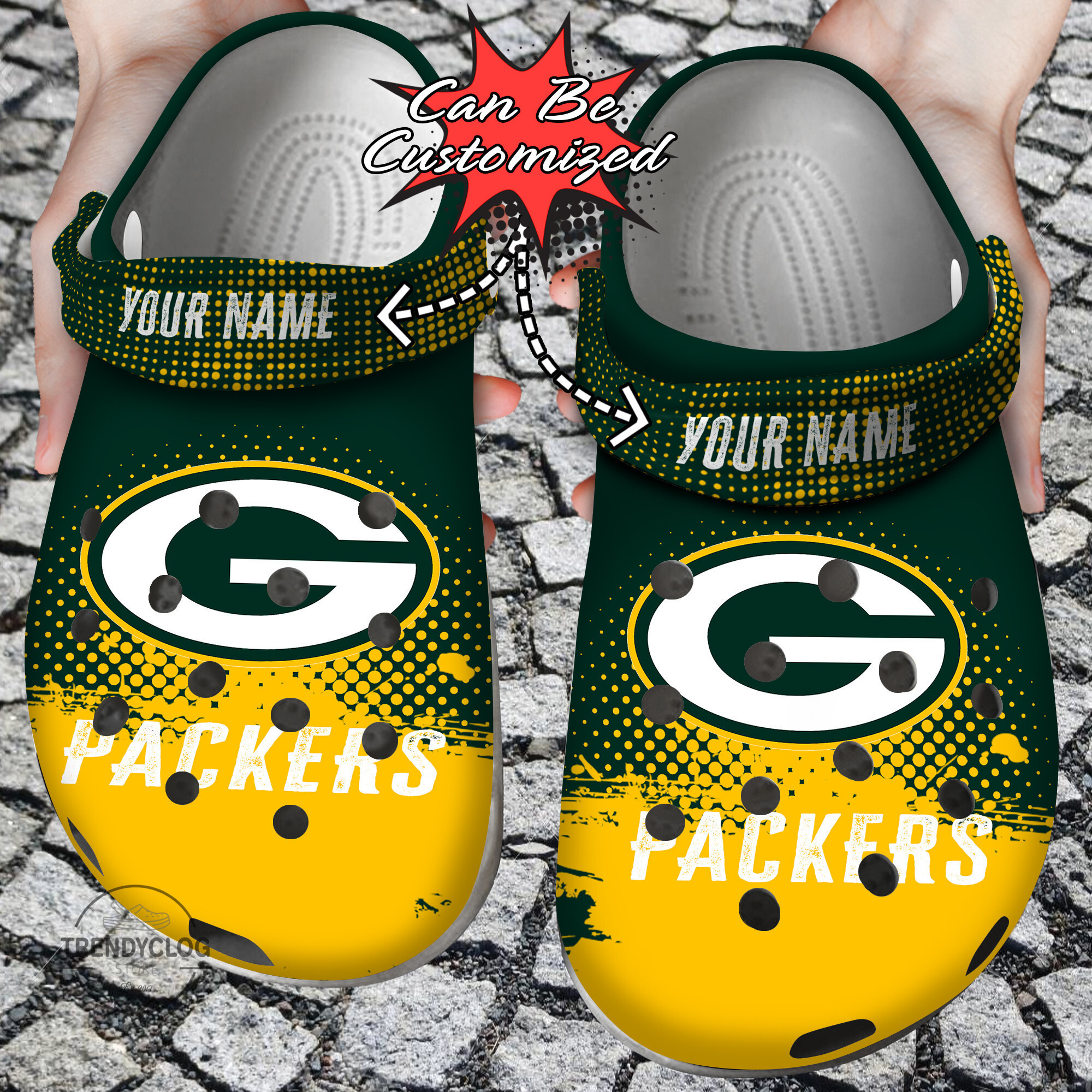 Footwearmerch Football Personalized GPackers Half Tone Drip Flannel Clog Shoes