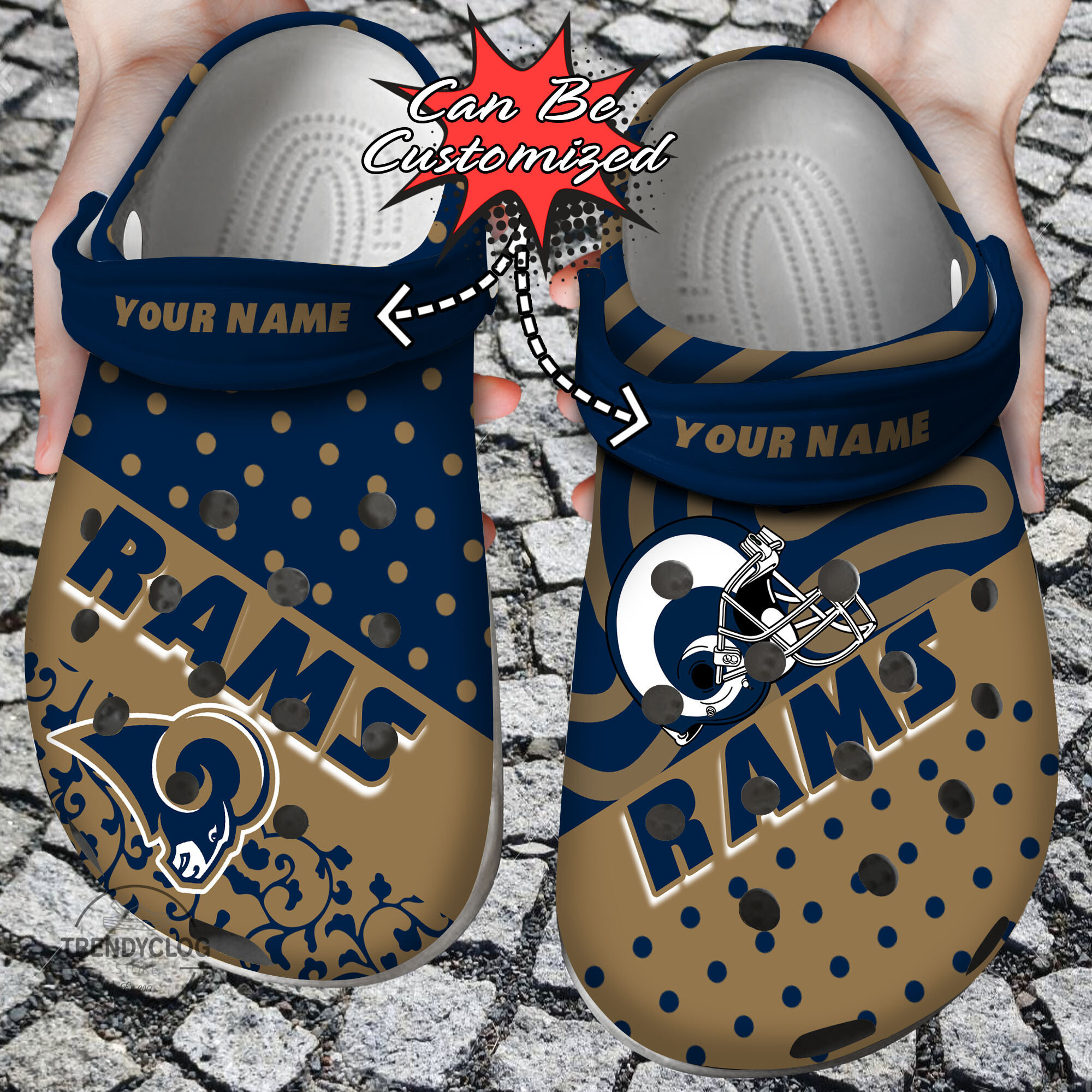 Footwearmerch Football Personalized LA Rams Polka Dots Colors Clog Shoes