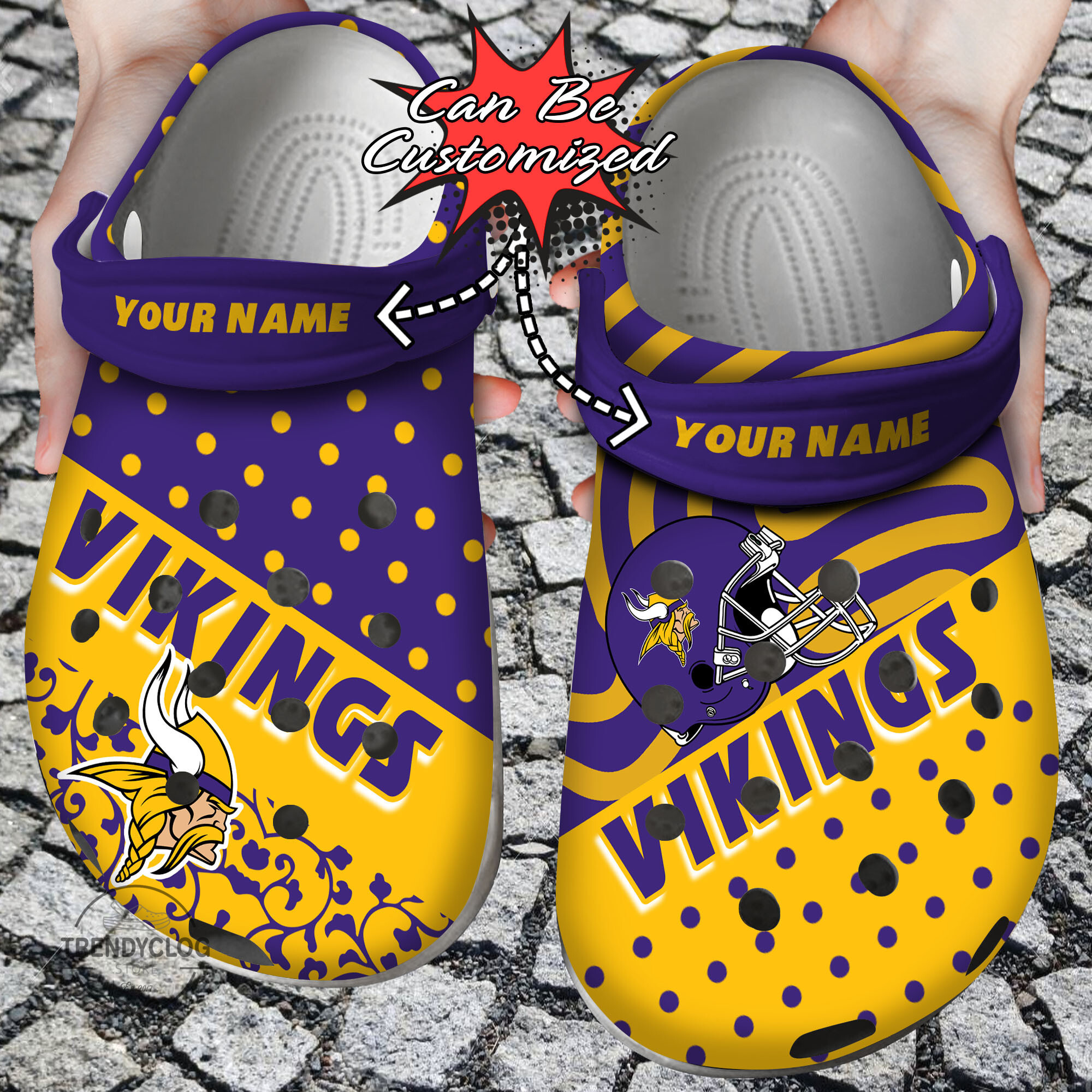 Footwearmerch Football Personalized MVikings Polka Dots Colors Clog Shoes
