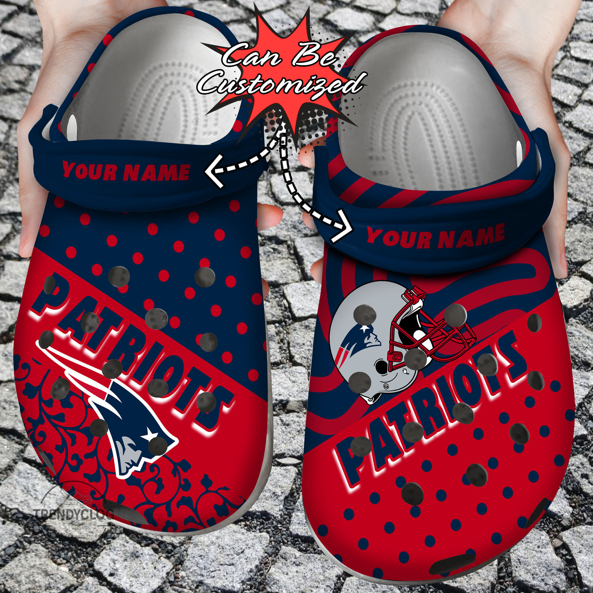 Footwearmerch Football Personalized NE Patriots Polka Dots Colors Clog Shoes