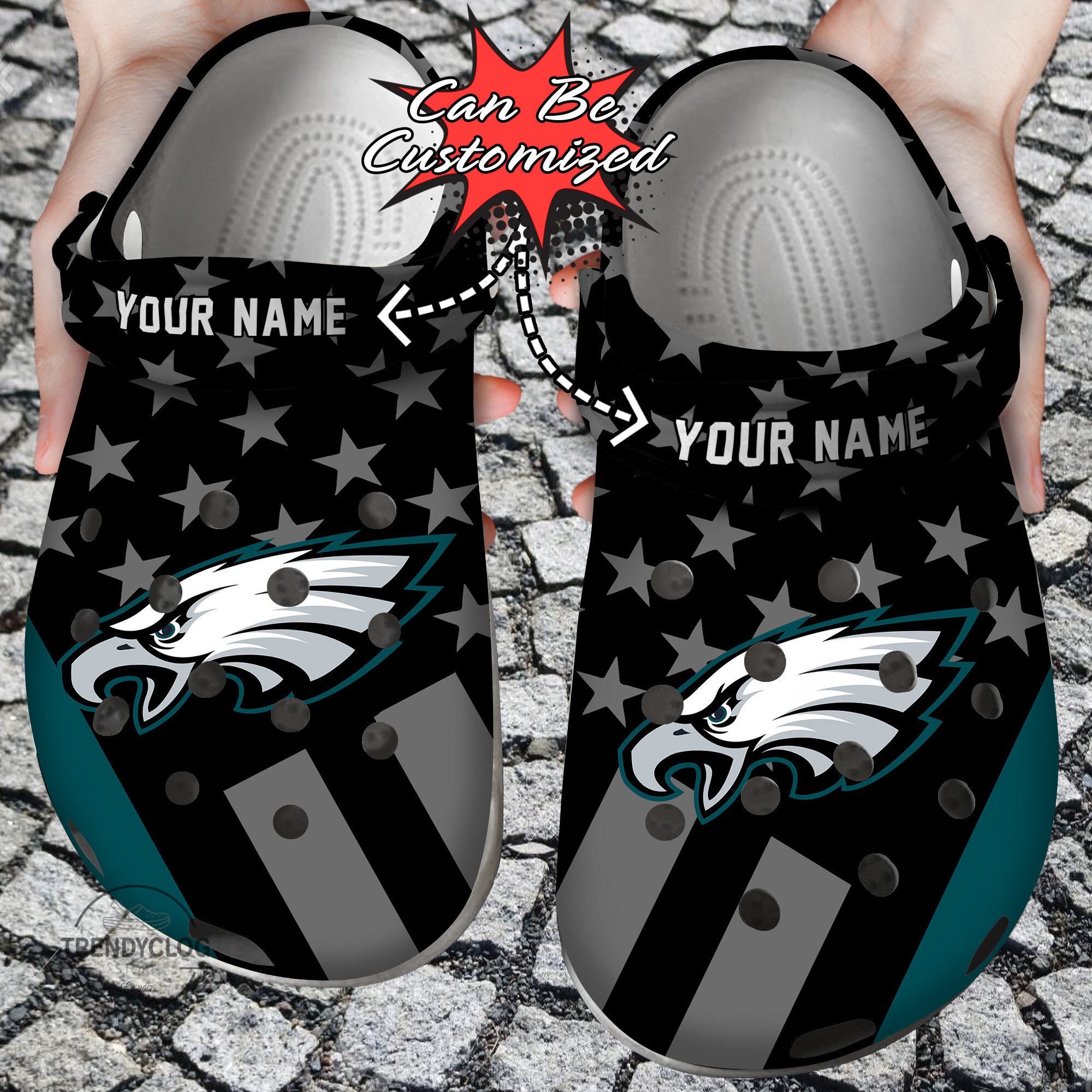 Footwearmerch Football Personalized PEagles Star Flag Clog Shoes