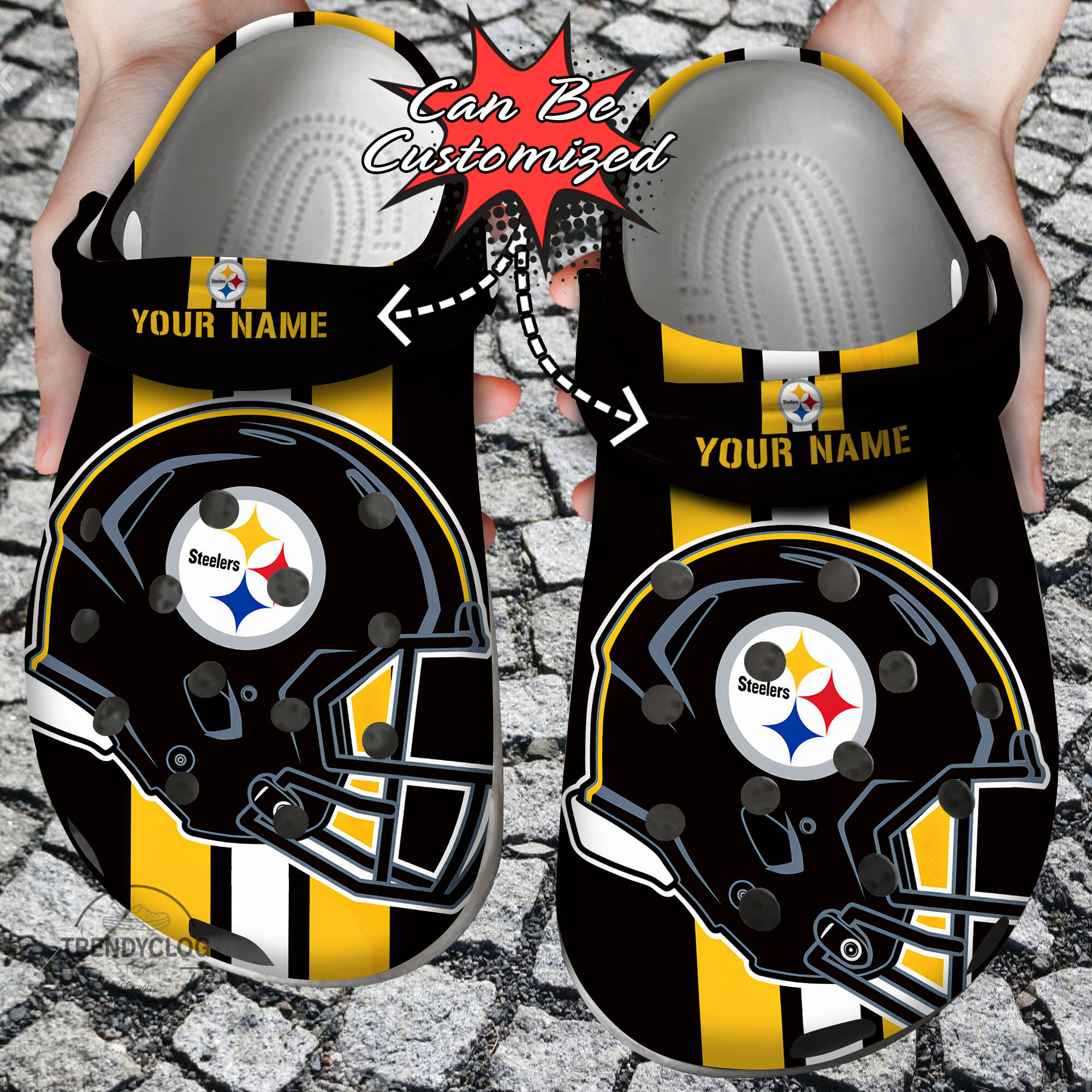 Footwearmerch Football Personalized PSteelers Team Helmets Clog Shoes