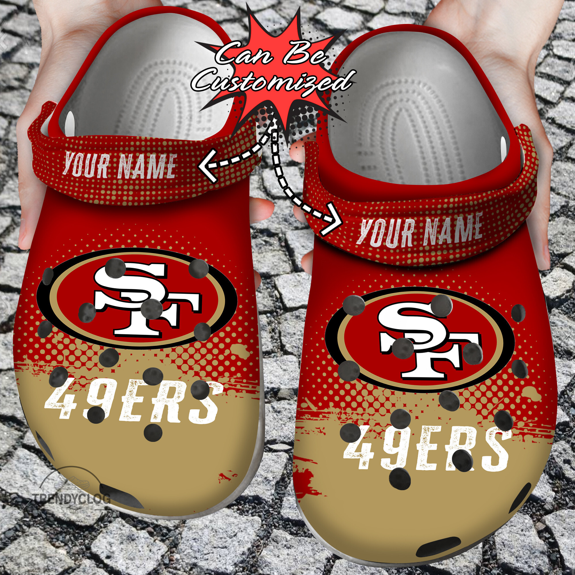 Footwearmerch Football Personalized SF49 Half Tone Drip Flannel Clog Shoes