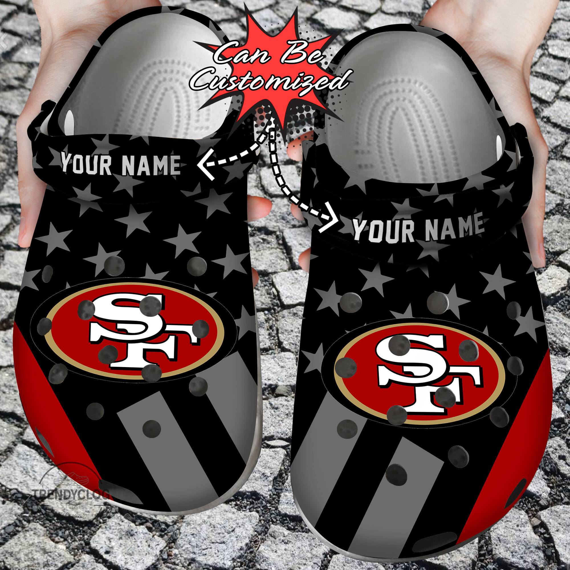 Footwearmerch Football Personalized SF49 Star Flag Clog Shoes
