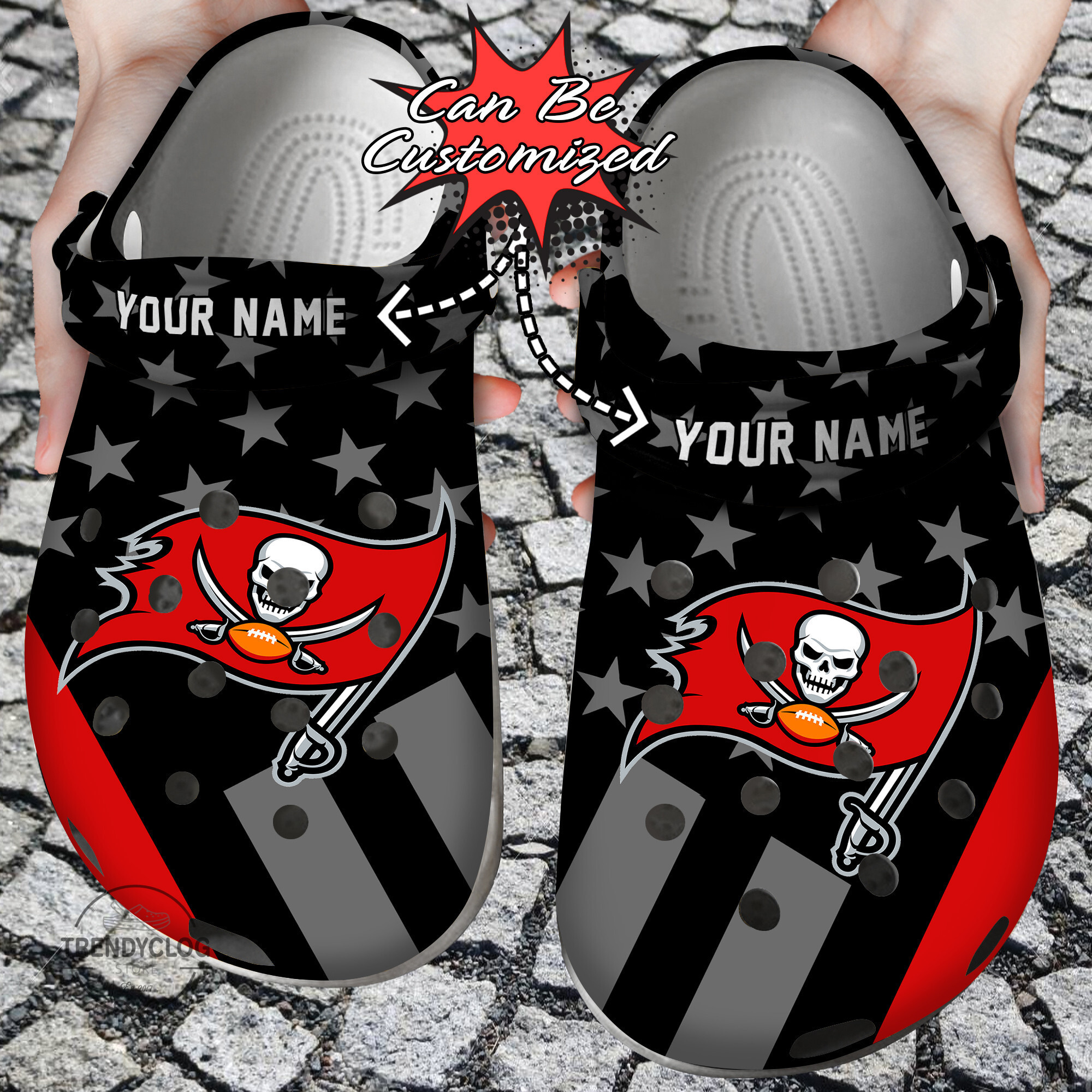 Footwearmerch Football Personalized TB Buccaneers Star Flag Clog Shoes