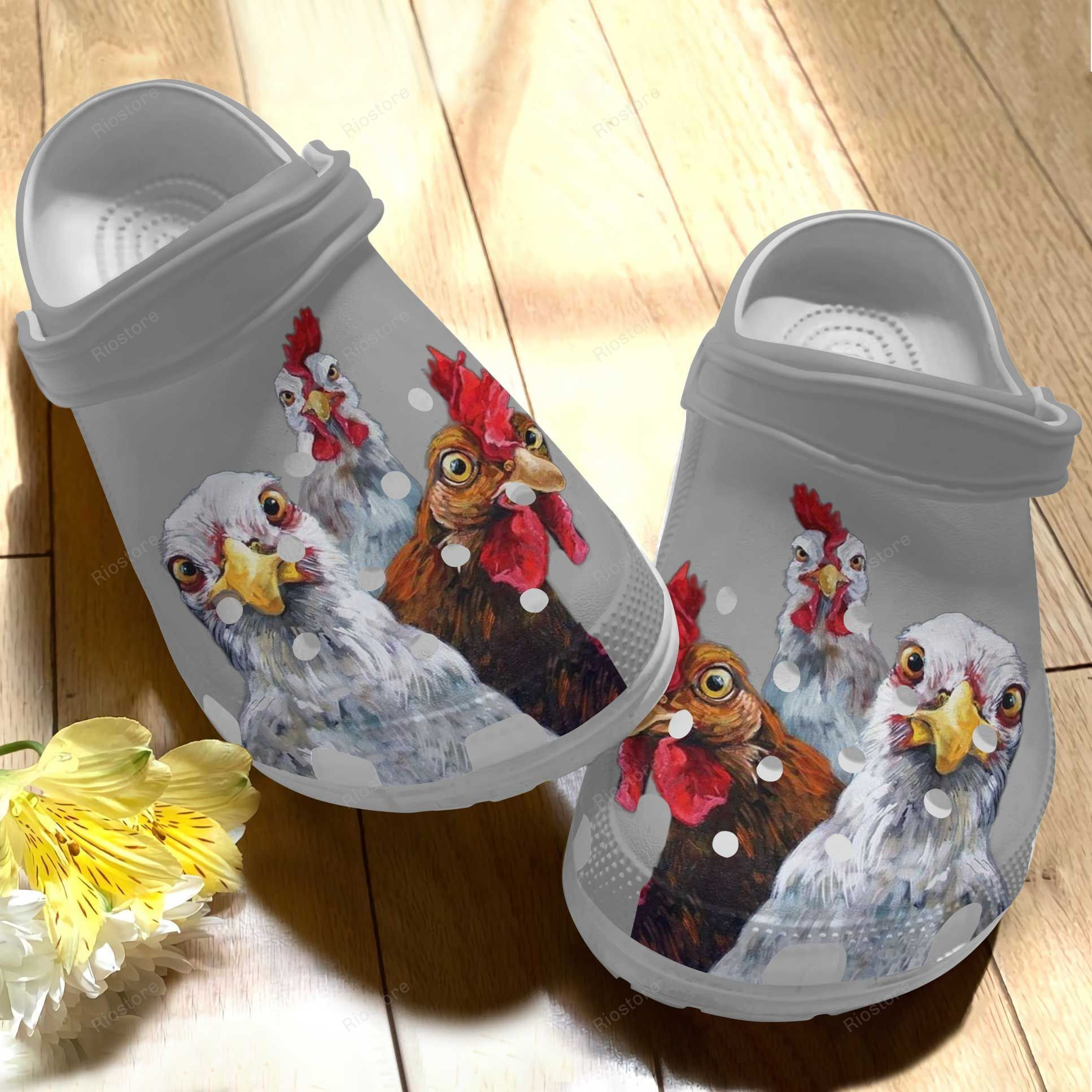 Footwearmerch Funny Trio Chicken Croc Shoes - Chickens Shoes Crocbland Clog Birthday Gifts For Son Daughter