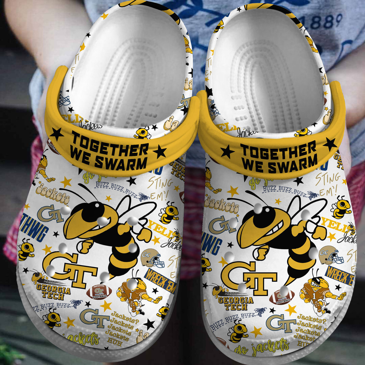 Footwearmerch Georgia Tech Yellow Jackets NCAA Sport Crocs Crocband Clogs Shoes Comfortable For Men Women and Kids