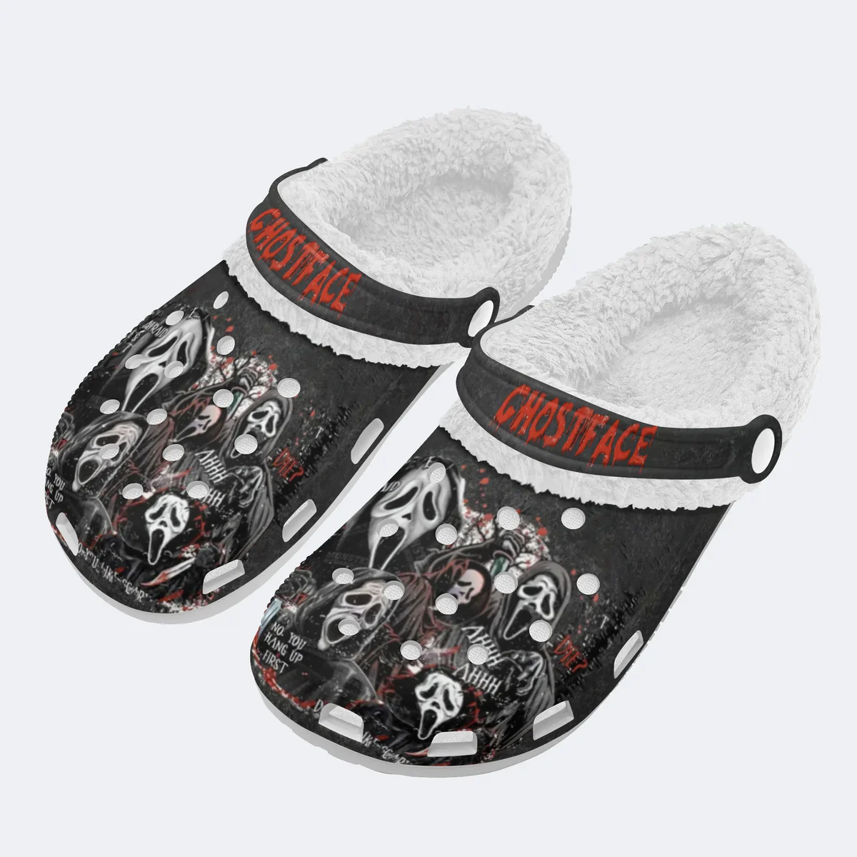 Footwearmerch Ghostface Scream Movie Crocs Crocband Fleece Lined Clogs Shoes Comfortable For Men Women and Kids In Winter
