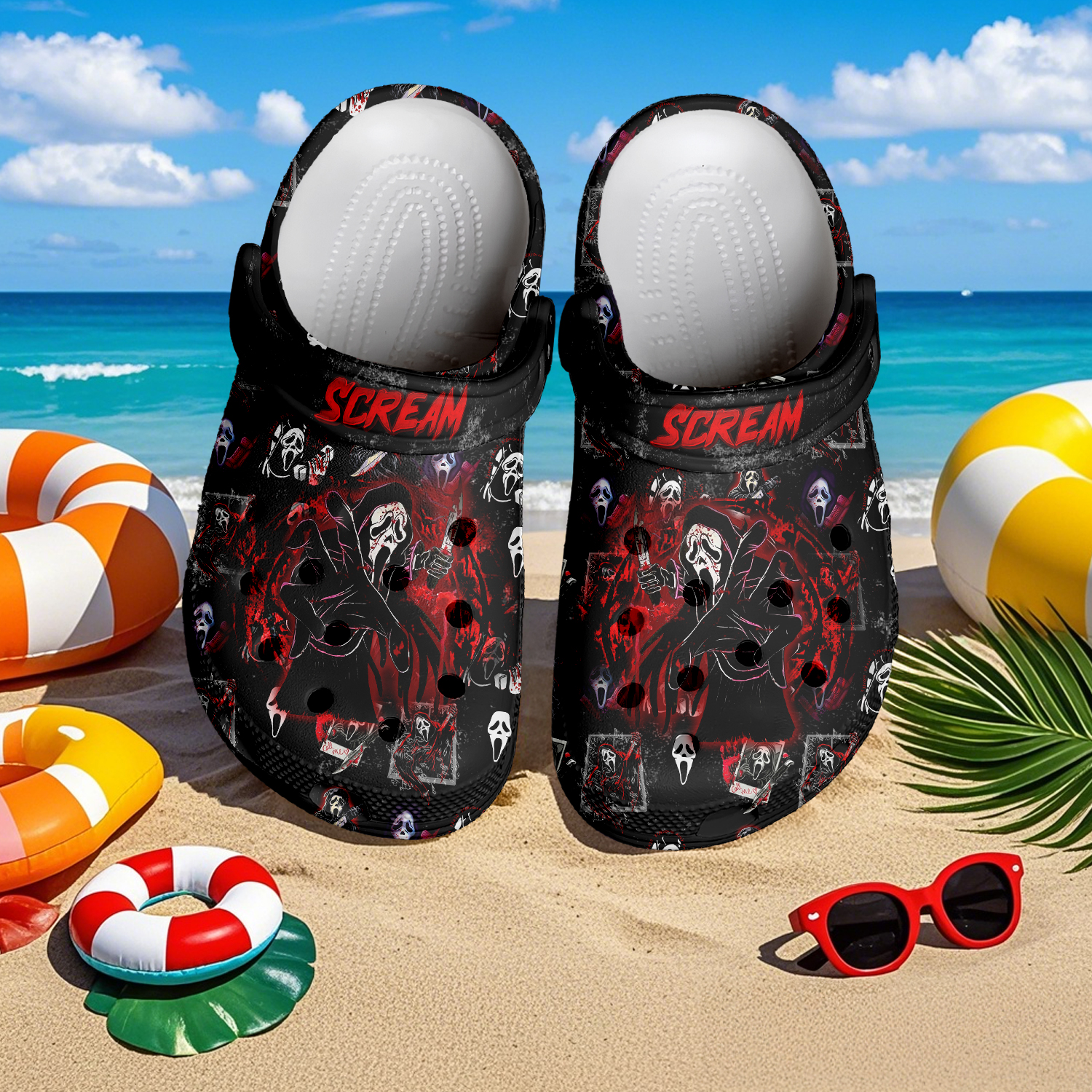 Footwearmerch Ghostface x Halloween Crocs Crocband Clogs Shoes Comfortable For Men Women and Kids