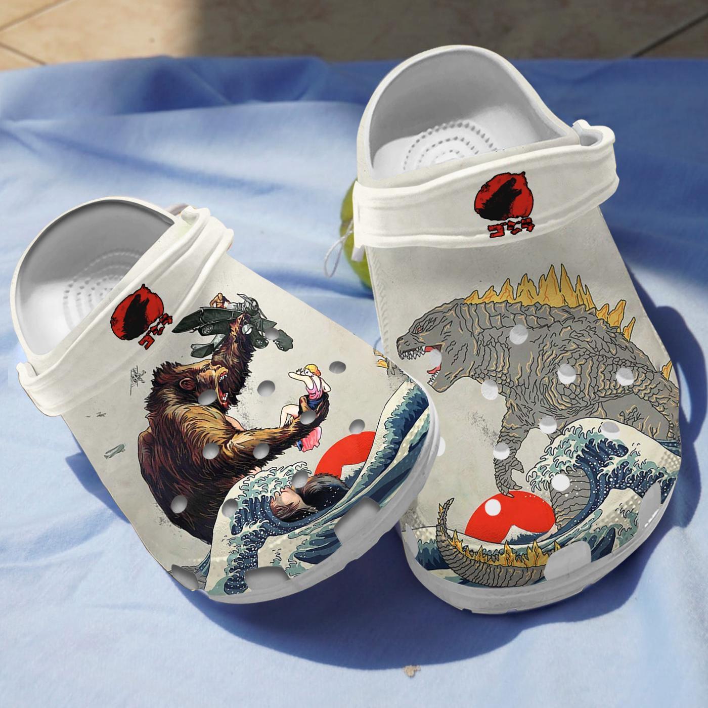 Footwearmerch Godzilla And Kong Movie Crocs Crocband Clogs Shoes Comfortable For Men Women and Kids
