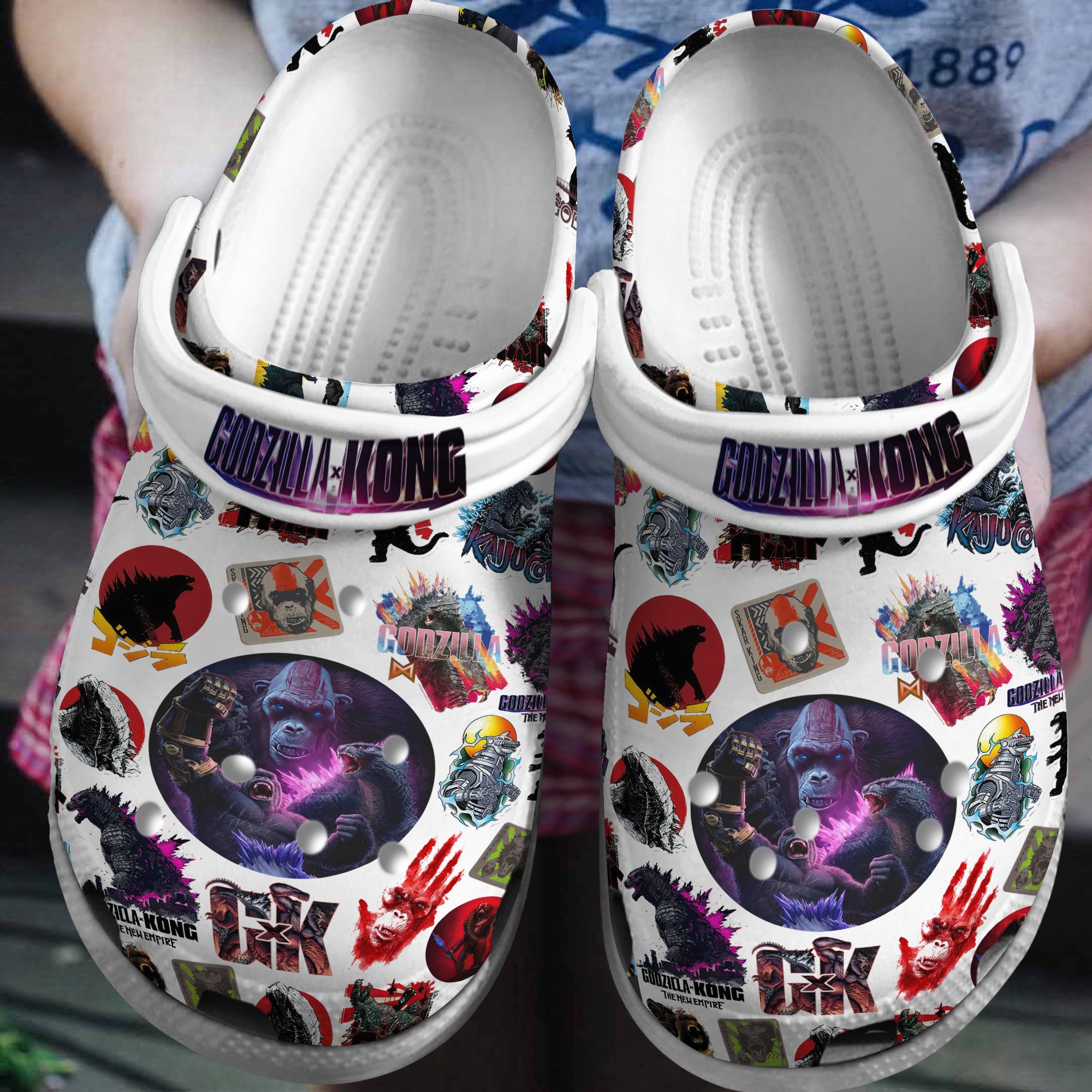Footwearmerch Godzilla And Kong Movie Crocs Crocband Clogs Shoes Comfortable For Men Women and Kids