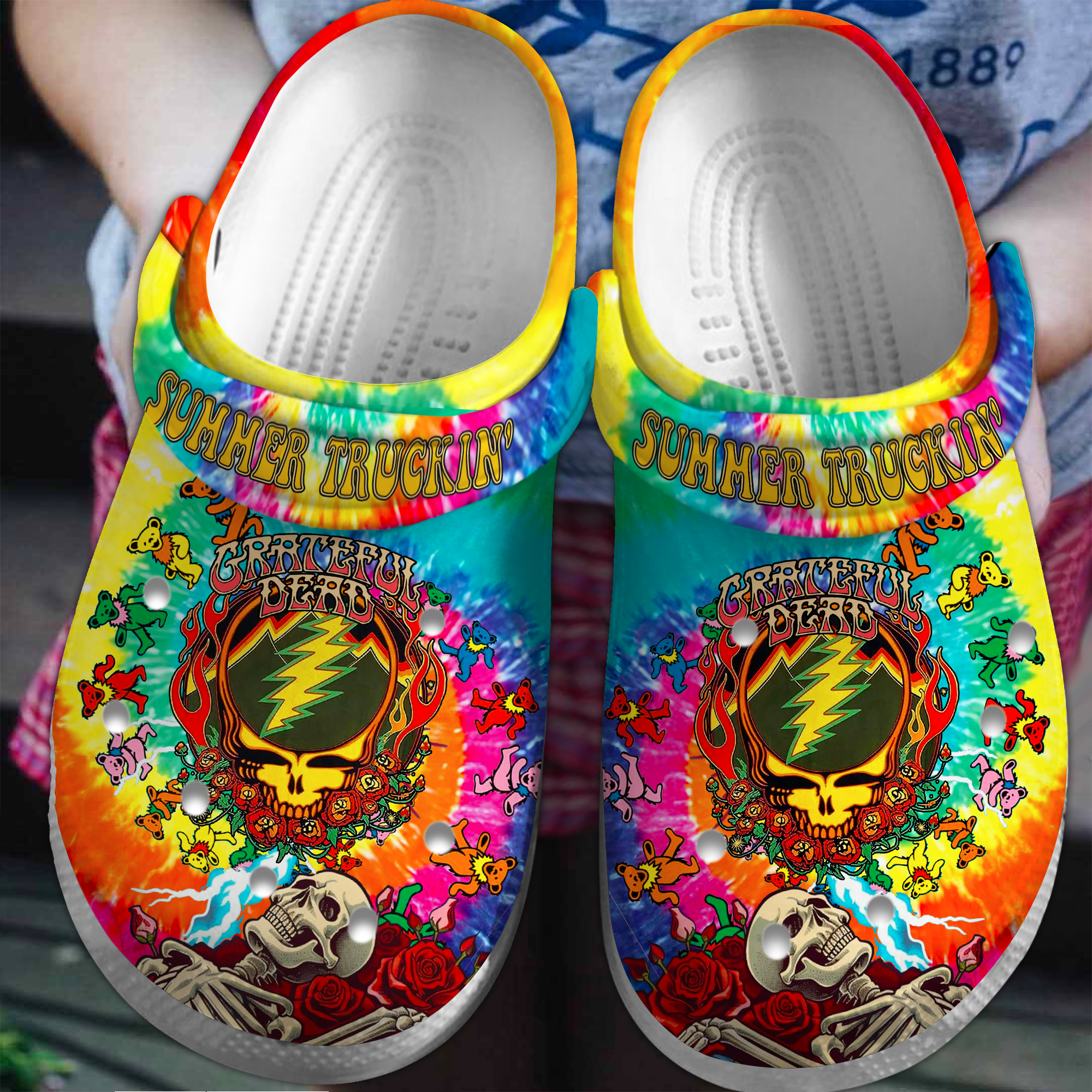Footwearmerch Grateful Dead Music Crocs Crocband Clogs Shoes Comfortable For Men Women and Kids