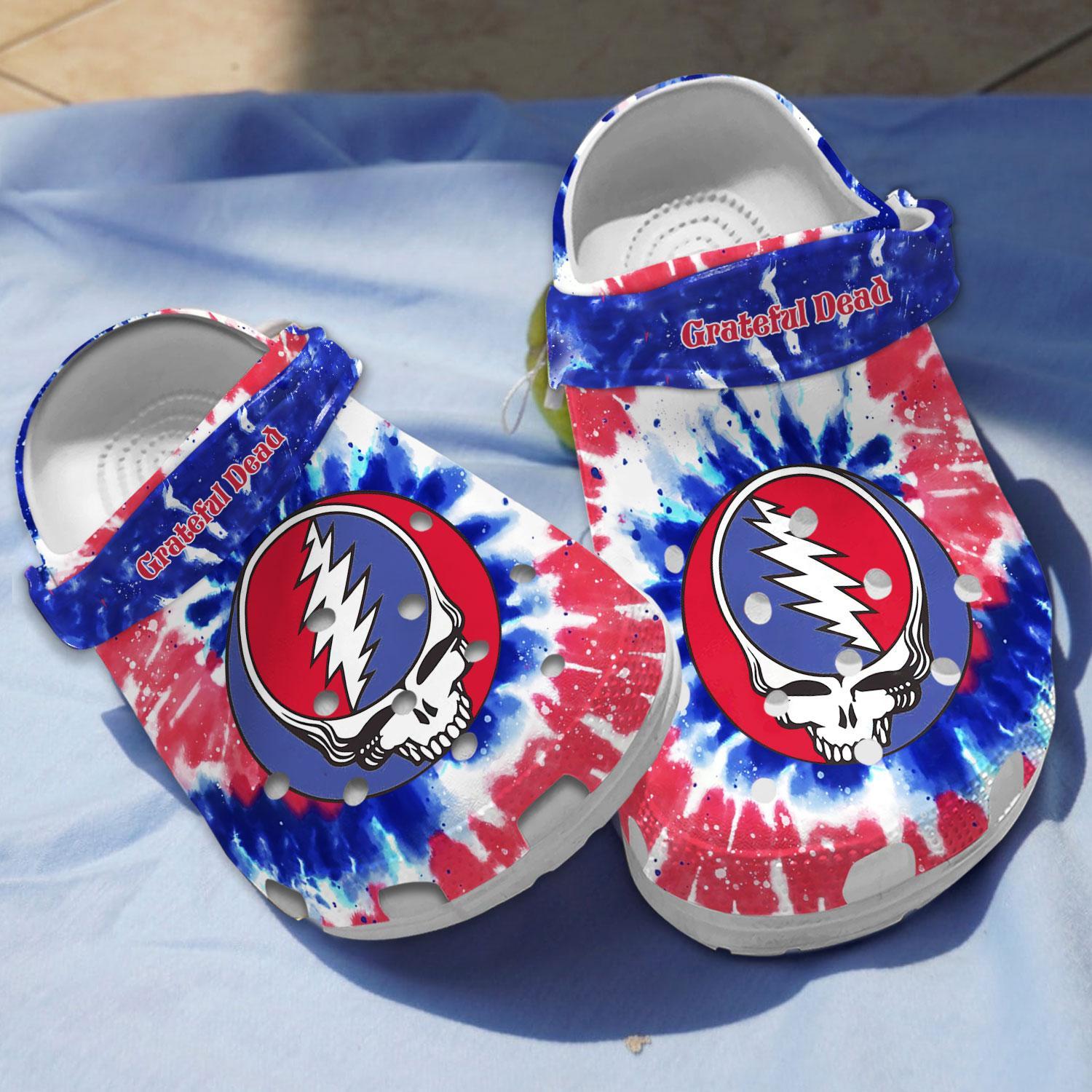 Footwearmerch Grateful Dead Music Crocs Crocband Clogs Shoes Comfortable For Men Women and Kids