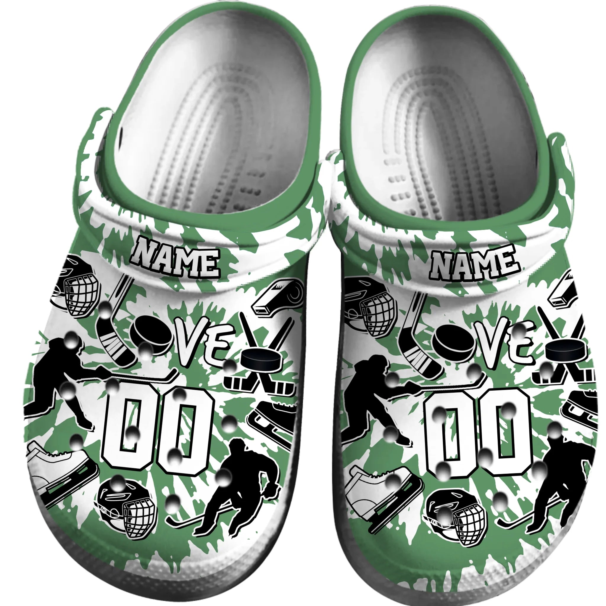 Footwearmerch Green Tie-Dye Ice Hockey Sport Crocs Crocband Clogs Shoes Comfortable For Men Women and Kids