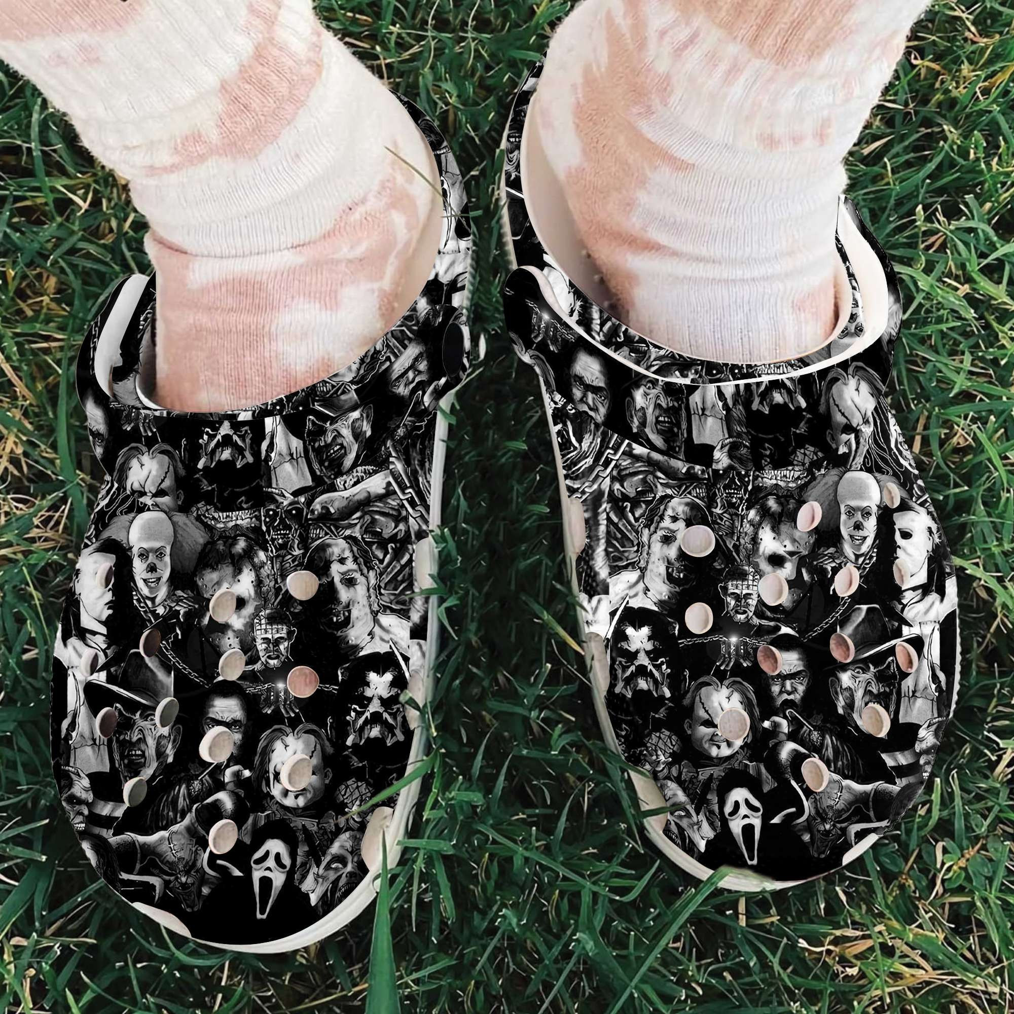 Footwearmerch Halloween All Black Horror Characters Crocband Clogs
