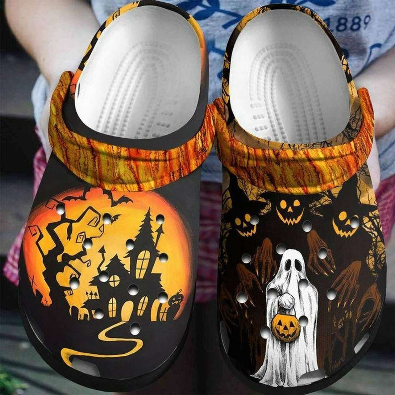 Footwearmerch Halloween Ghost Pumpkin Crocband Clogs