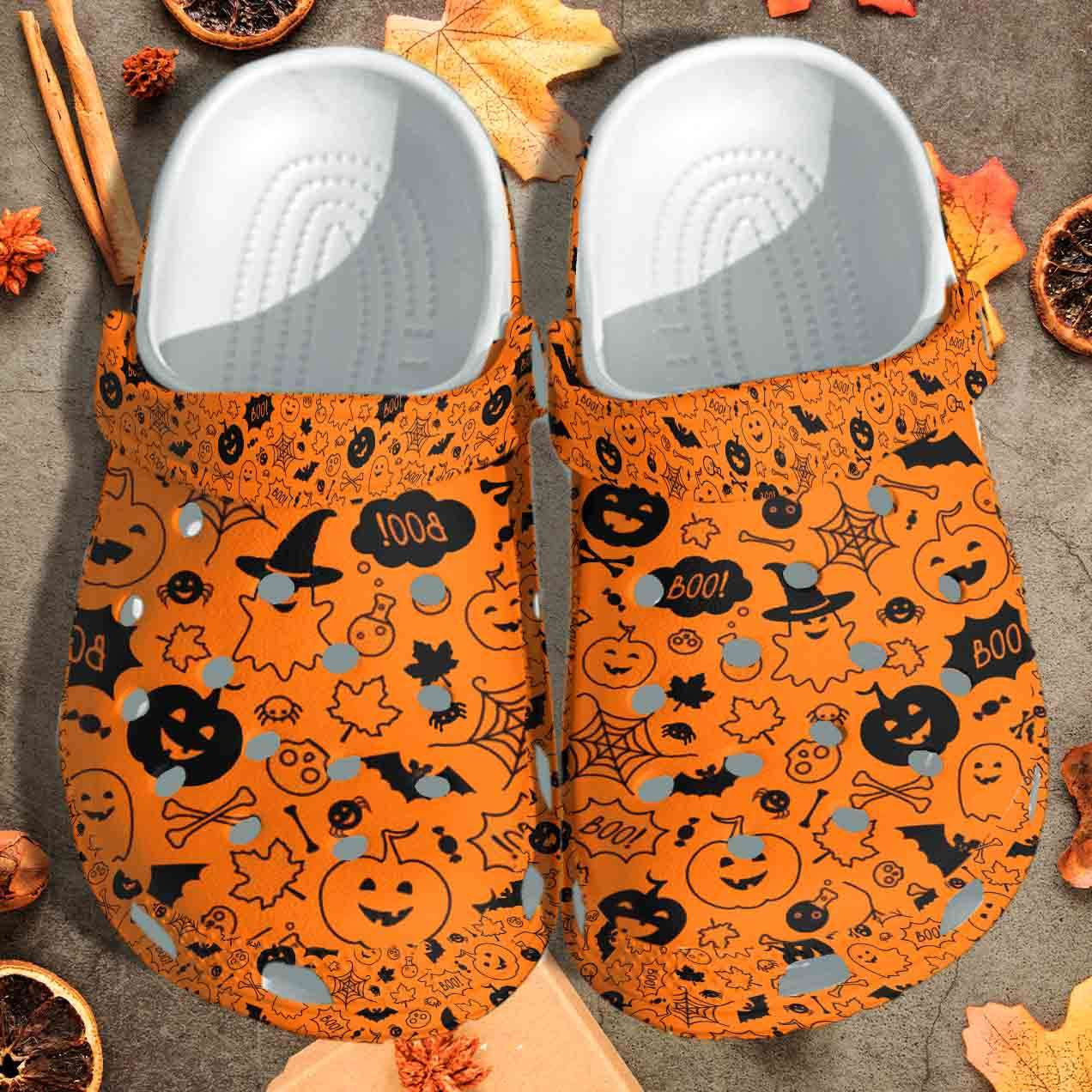 Footwearmerch Halloween Orange Monsters Ghost Crocband Clogs Shoes