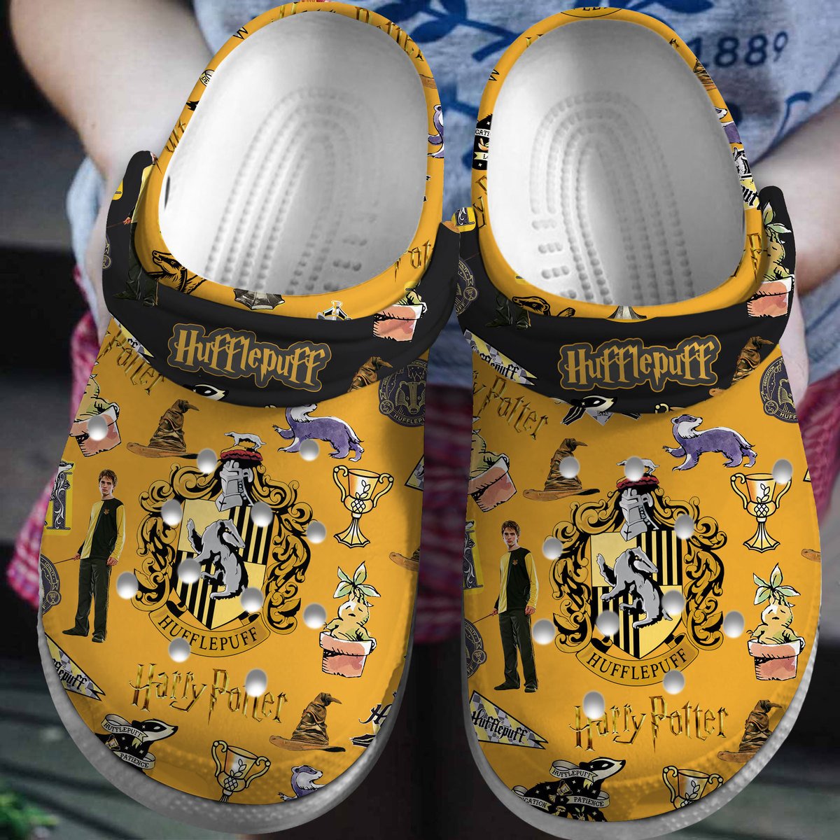 Footwearmerch Harry Potter Hufflepuff Movie Crocs Crocband Clogs Shoes Comfortable For Men Women and Kids
