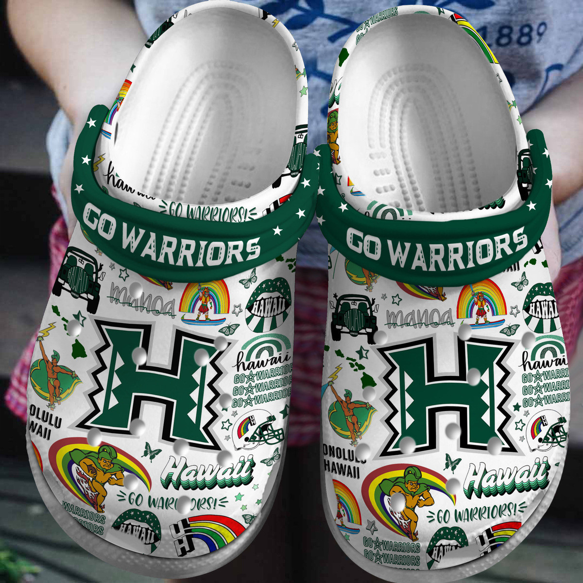 Footwearmerch Hawai'I Rainbow Warriors NCAA Sport Crocs Crocband Clogs Shoes Comfortable For Men Women and Kids