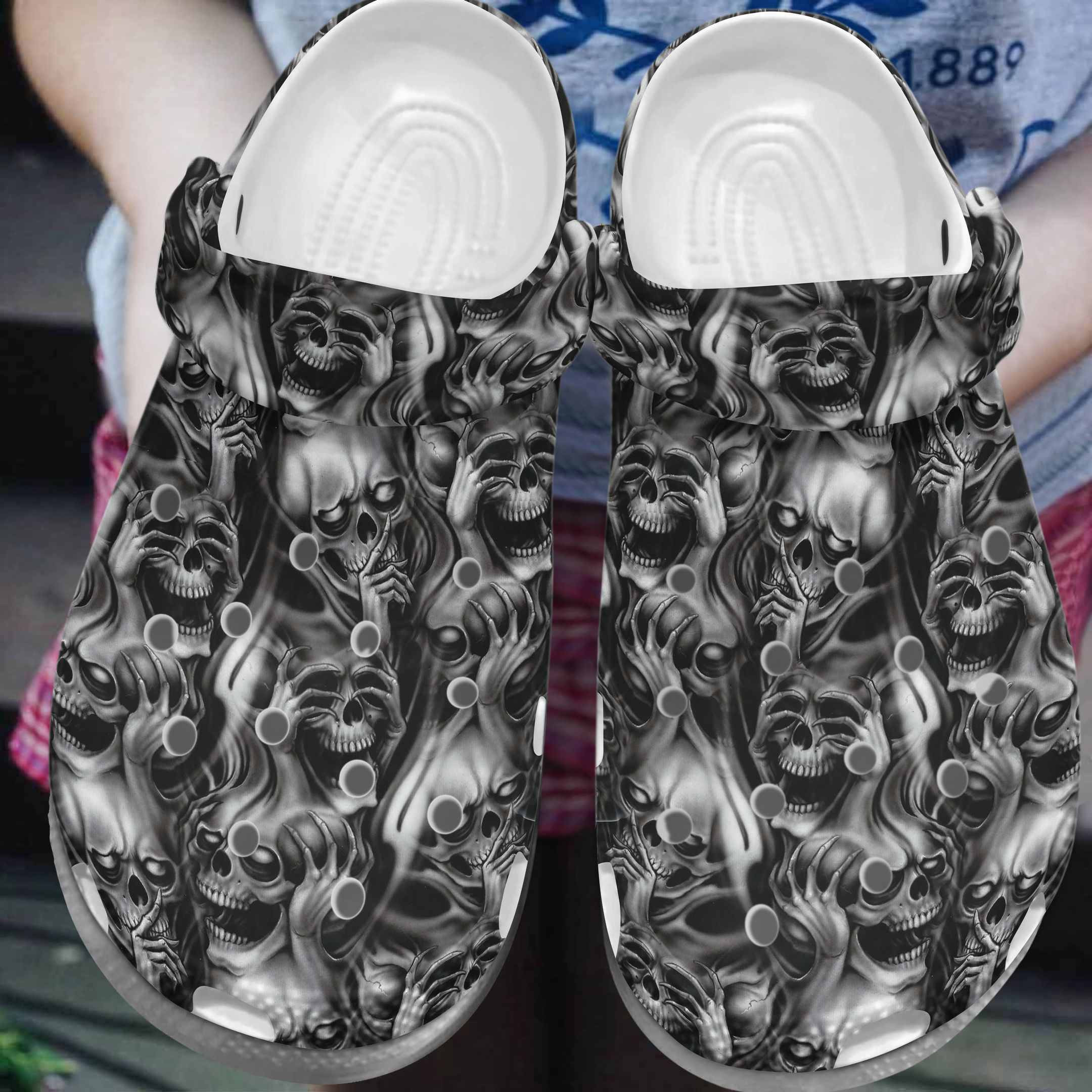 Footwearmerch Hear No Evil Shoes - Skull Shoes Crocbland Clog Gifts For Man Son