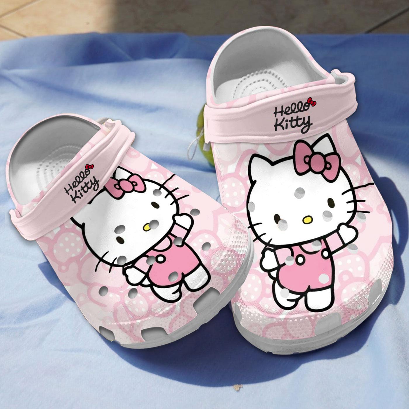 Footwearmerch Hello Kitty Cartoon Crocs Crocband Clogs Shoes Comfortable For Men Women and Kids