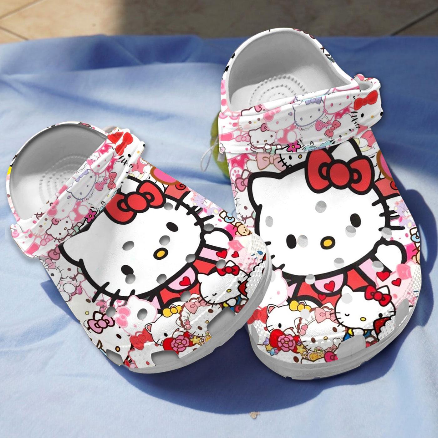 Footwearmerch Hello Kitty Cartoon Crocs Crocband Clogs Shoes Comfortable For Men Women and Kids