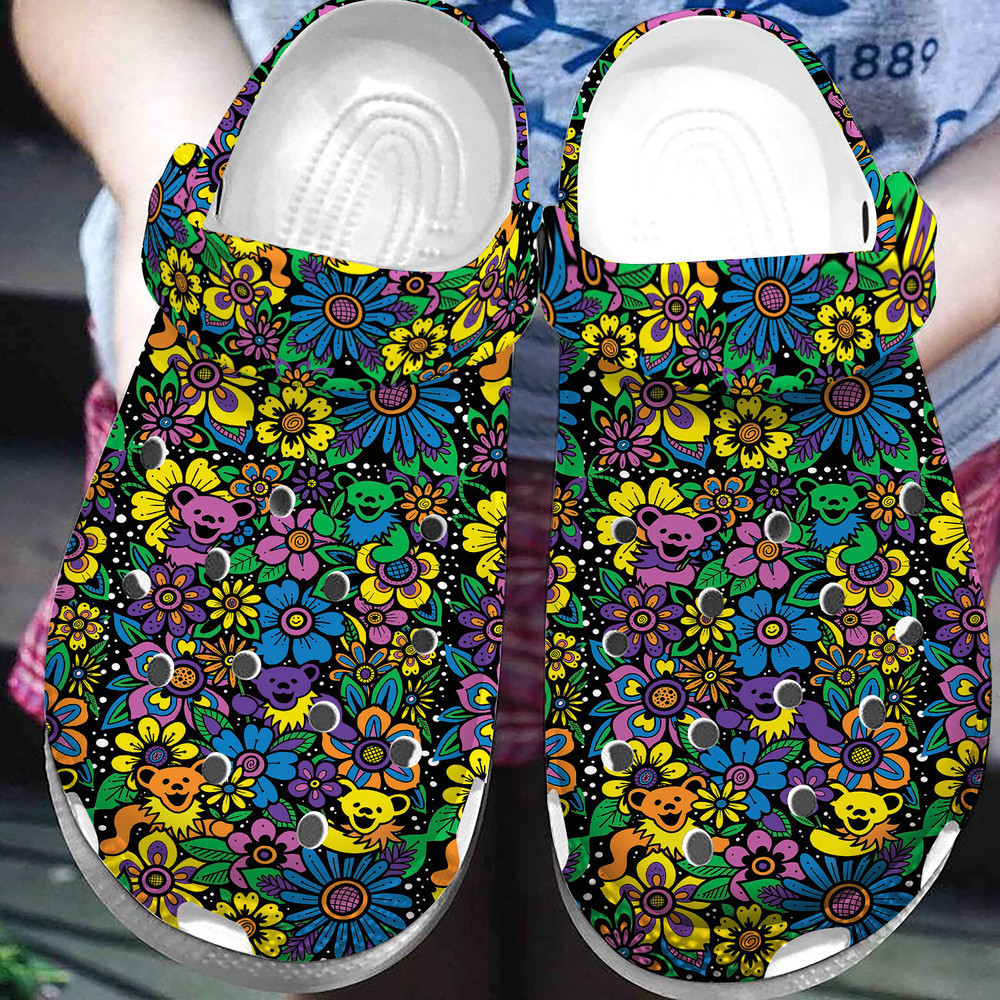 Footwearmerch Hippie Grateful Dead Bears Dancing Flower Clog Shoes