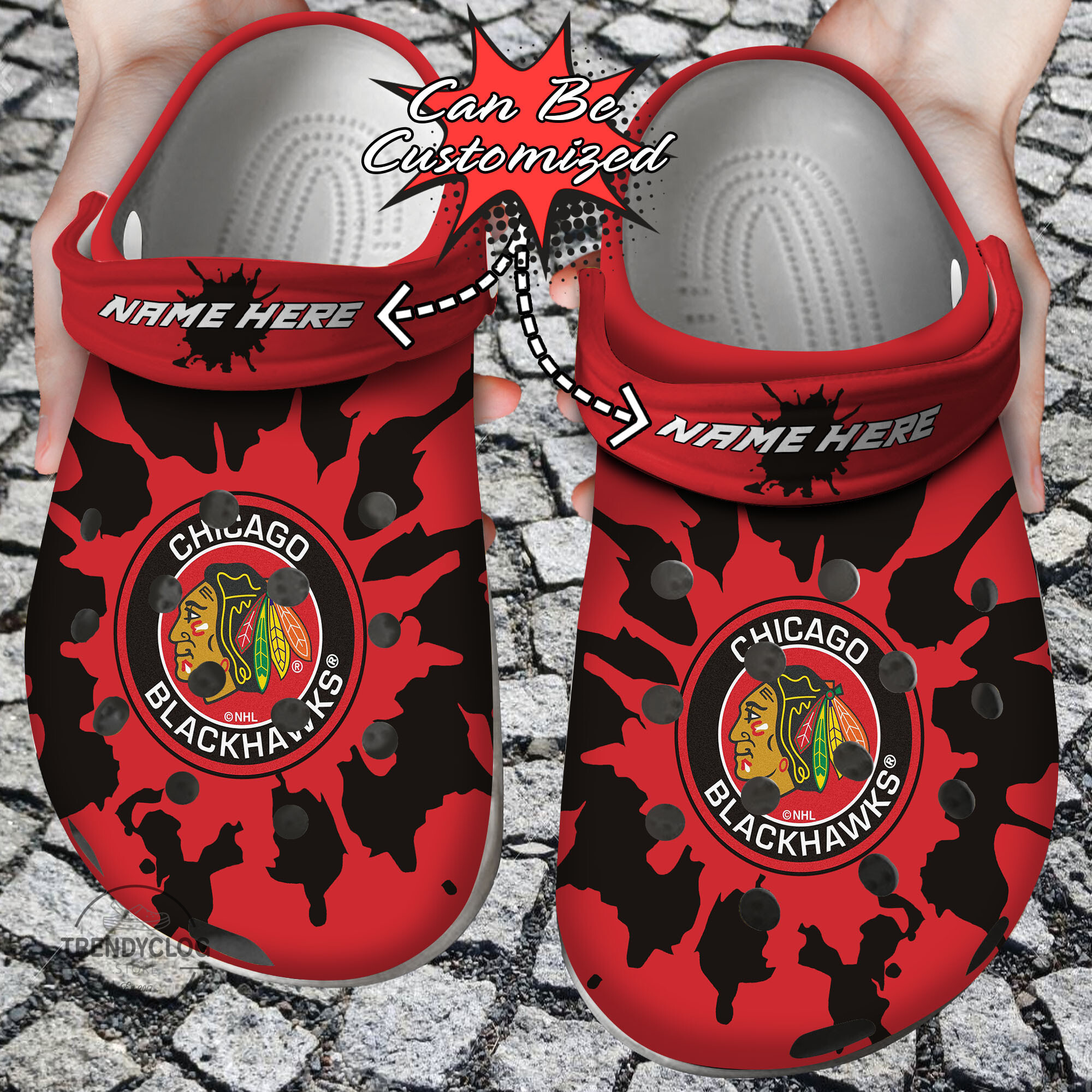 Footwearmerch Hockey Personalized CBlackhawks Color Splash Clog Shoes