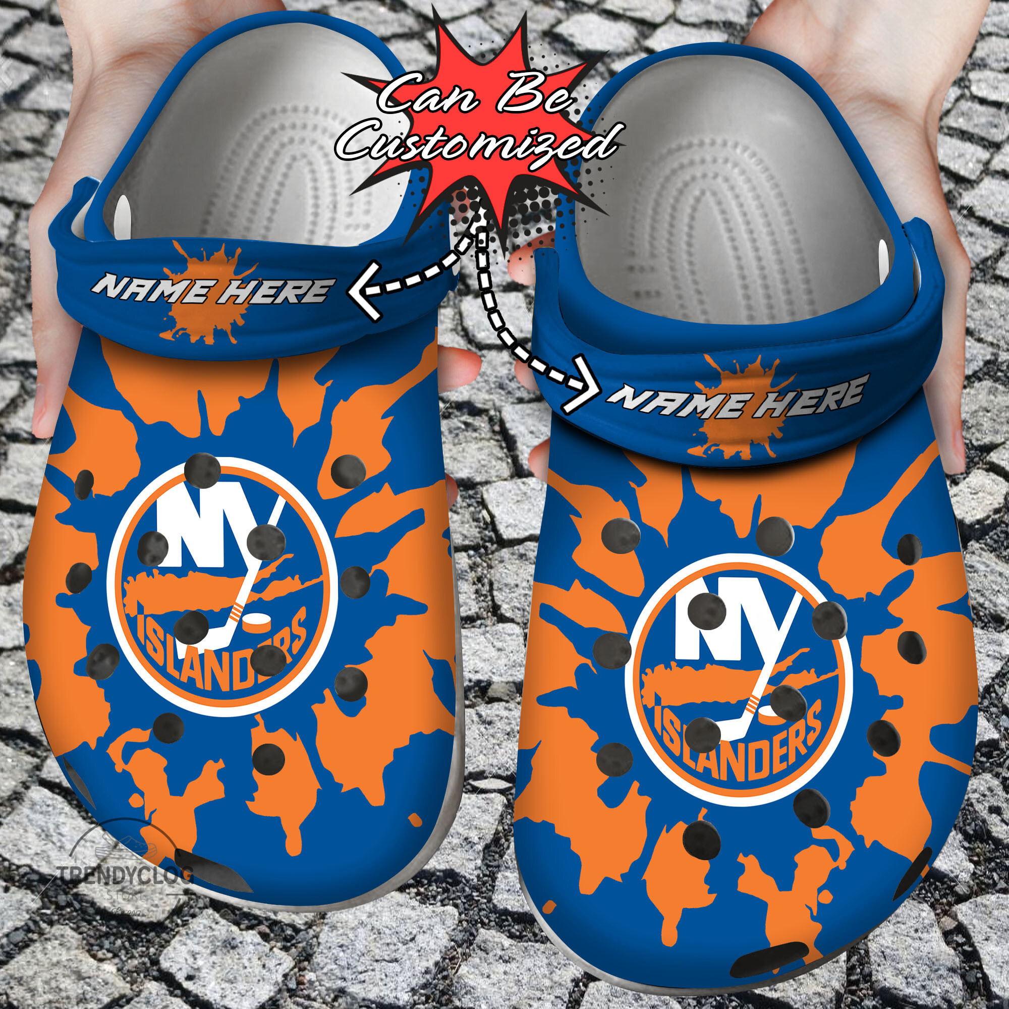 Footwearmerch Hockey Personalized NY Islanders Color Splash Clog Shoes