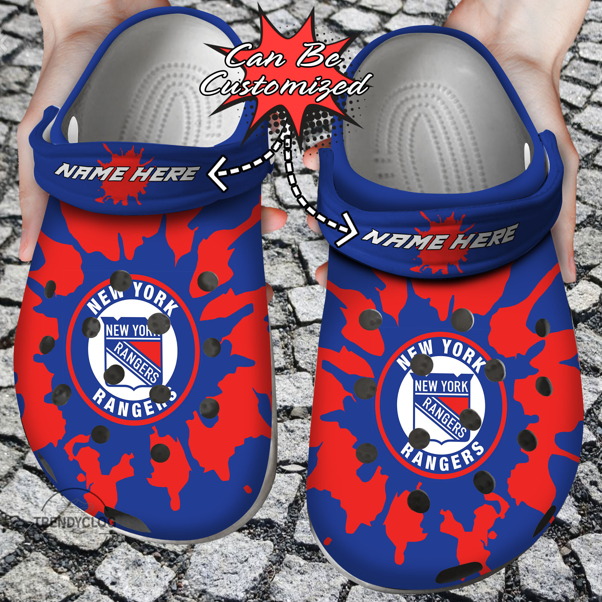 Footwearmerch Hockey Personalized NY Rangers Color Splash Clog Shoes