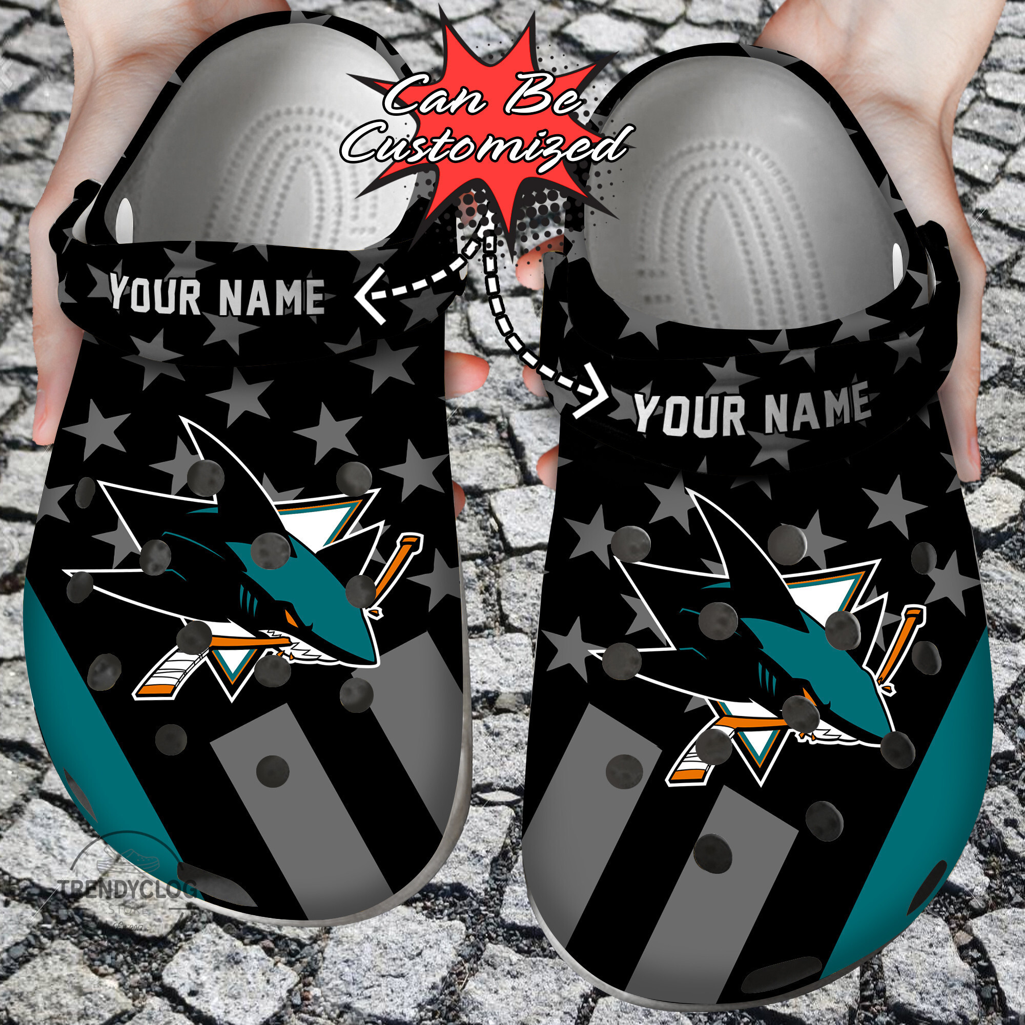 Footwearmerch Hockey Personalized SJ Sharks Star Flag Clog Shoes