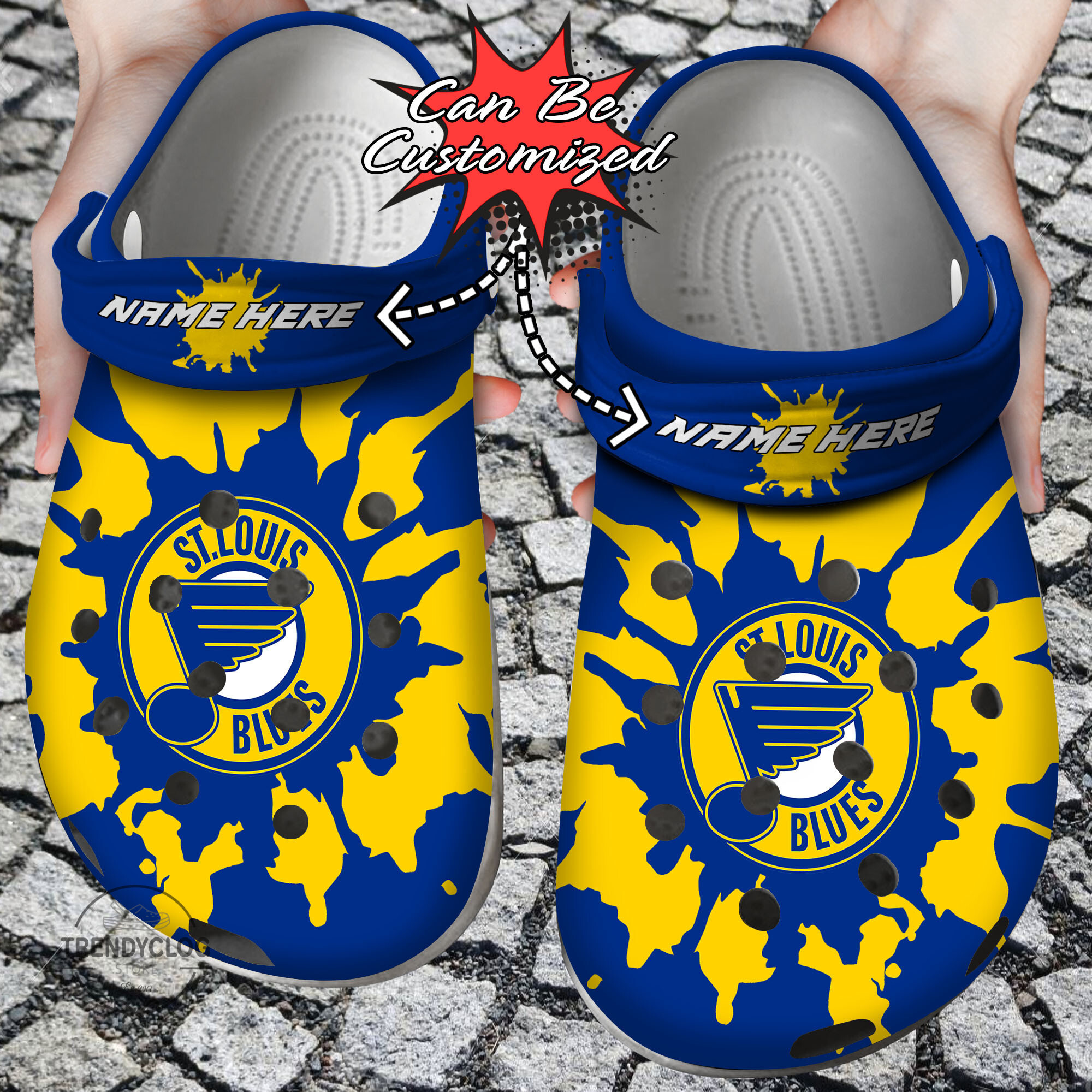 Footwearmerch Hockey Personalized StLouis Blues Color Splash Clog Shoes