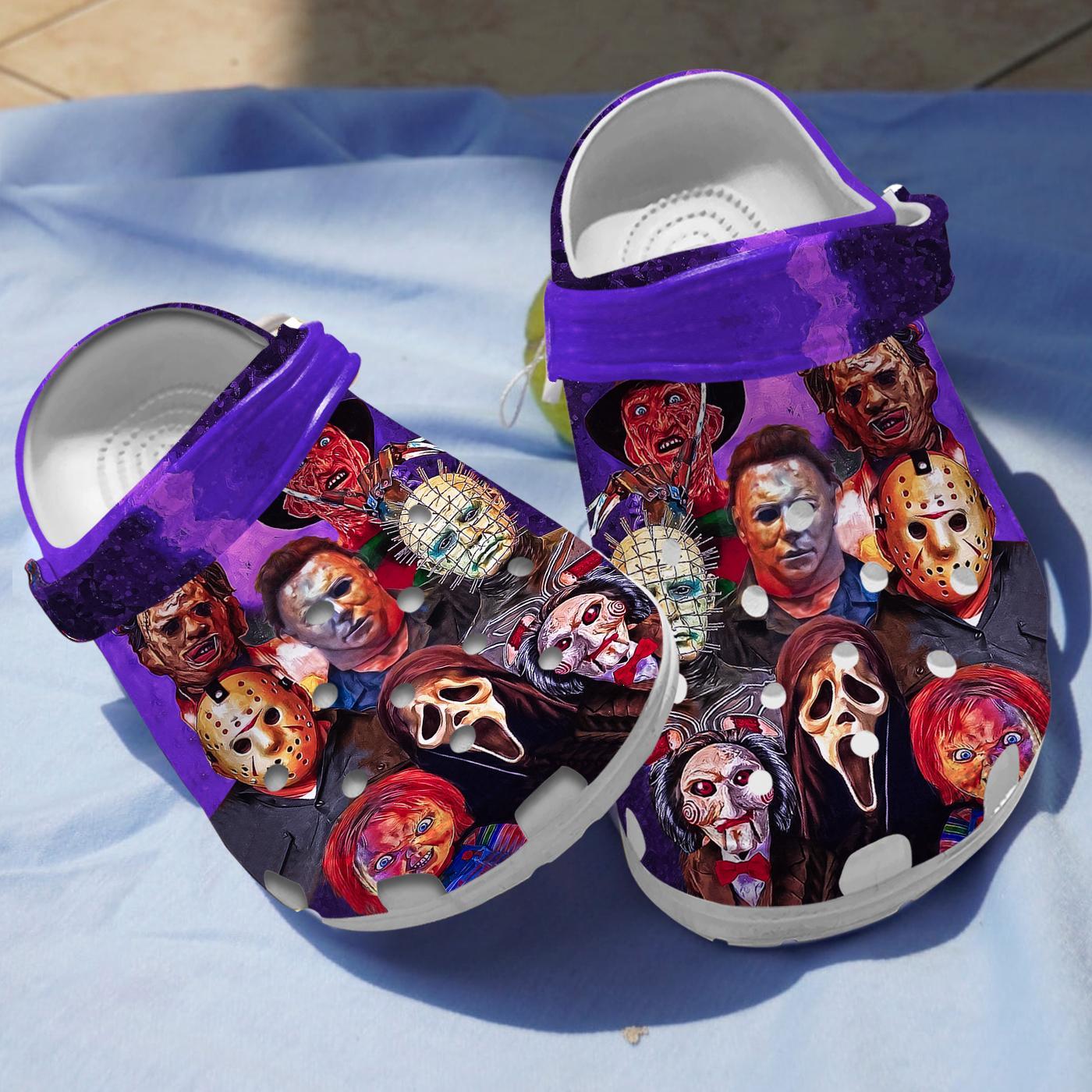 Footwearmerch Horror Mask Movie Crocs Crocband Clogs Shoes Comfortable For Men Women and Kids