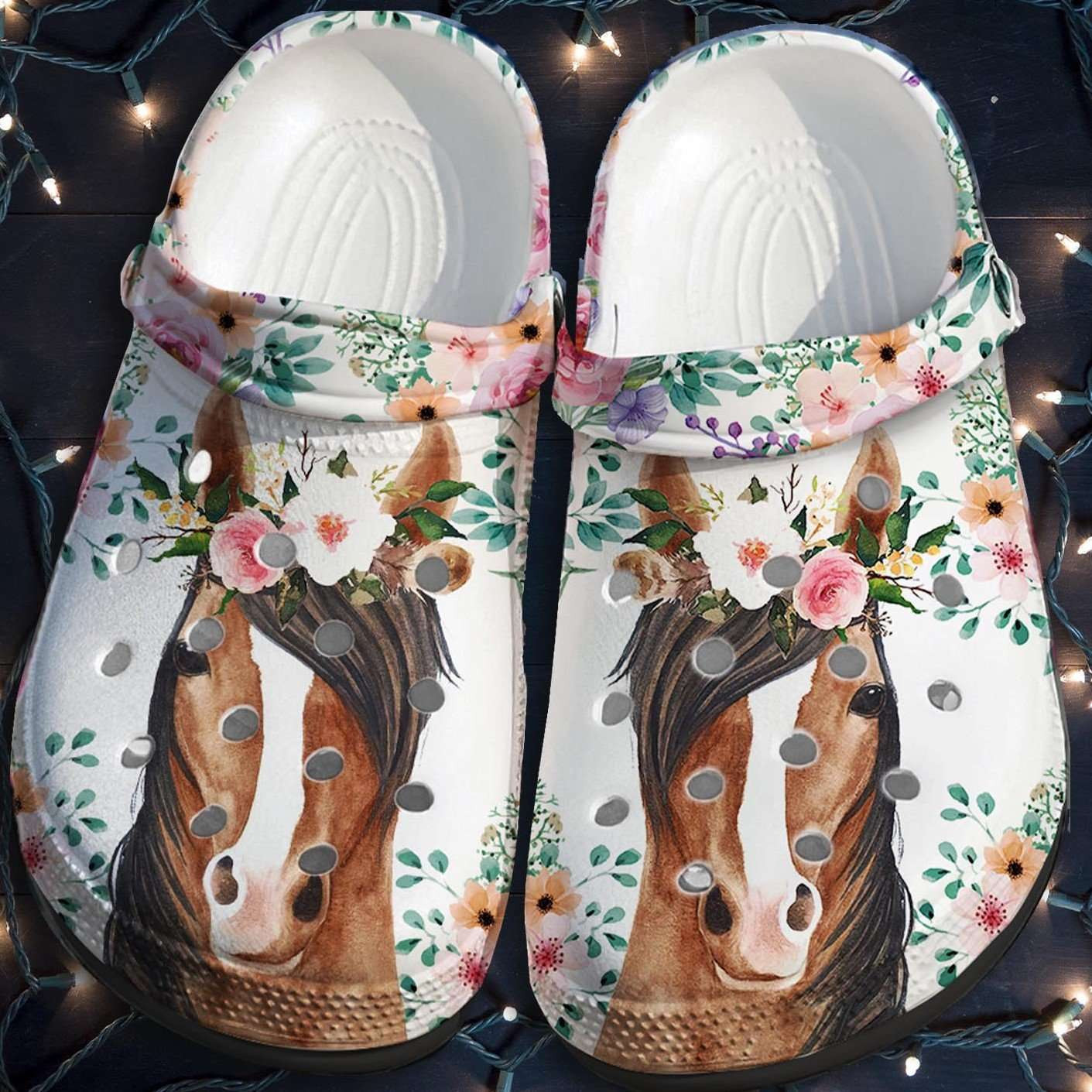 Footwearmerch Horses Flower Floral Crocband Clog Shoes