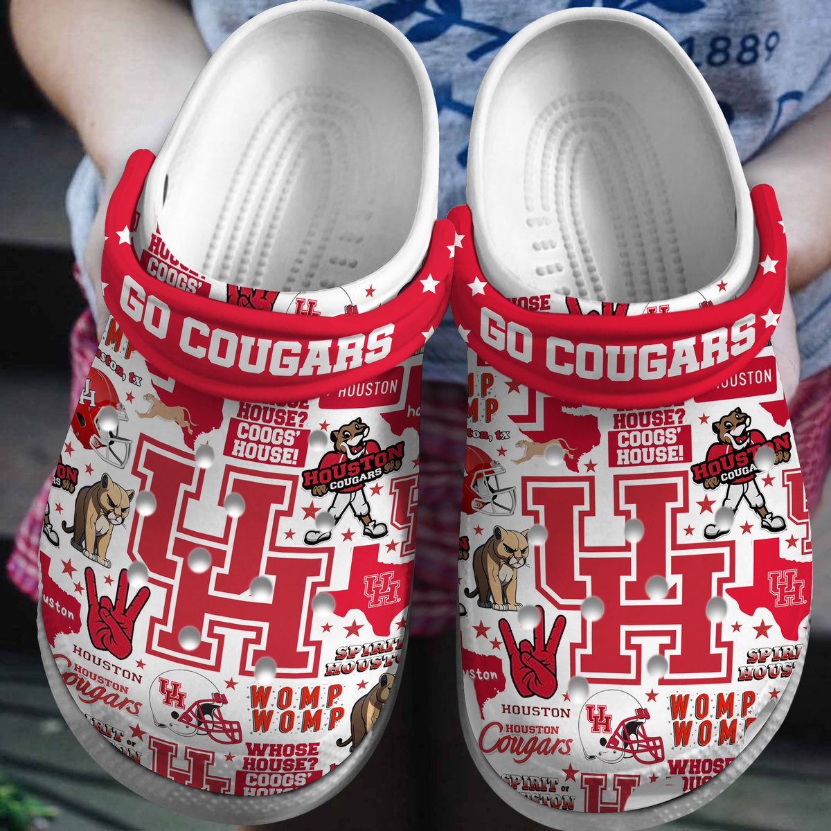 Footwearmerch Houston Cougars NCAA Sport Crocs Crocband Clogs Shoes Comfortable For Men Women and Kids
