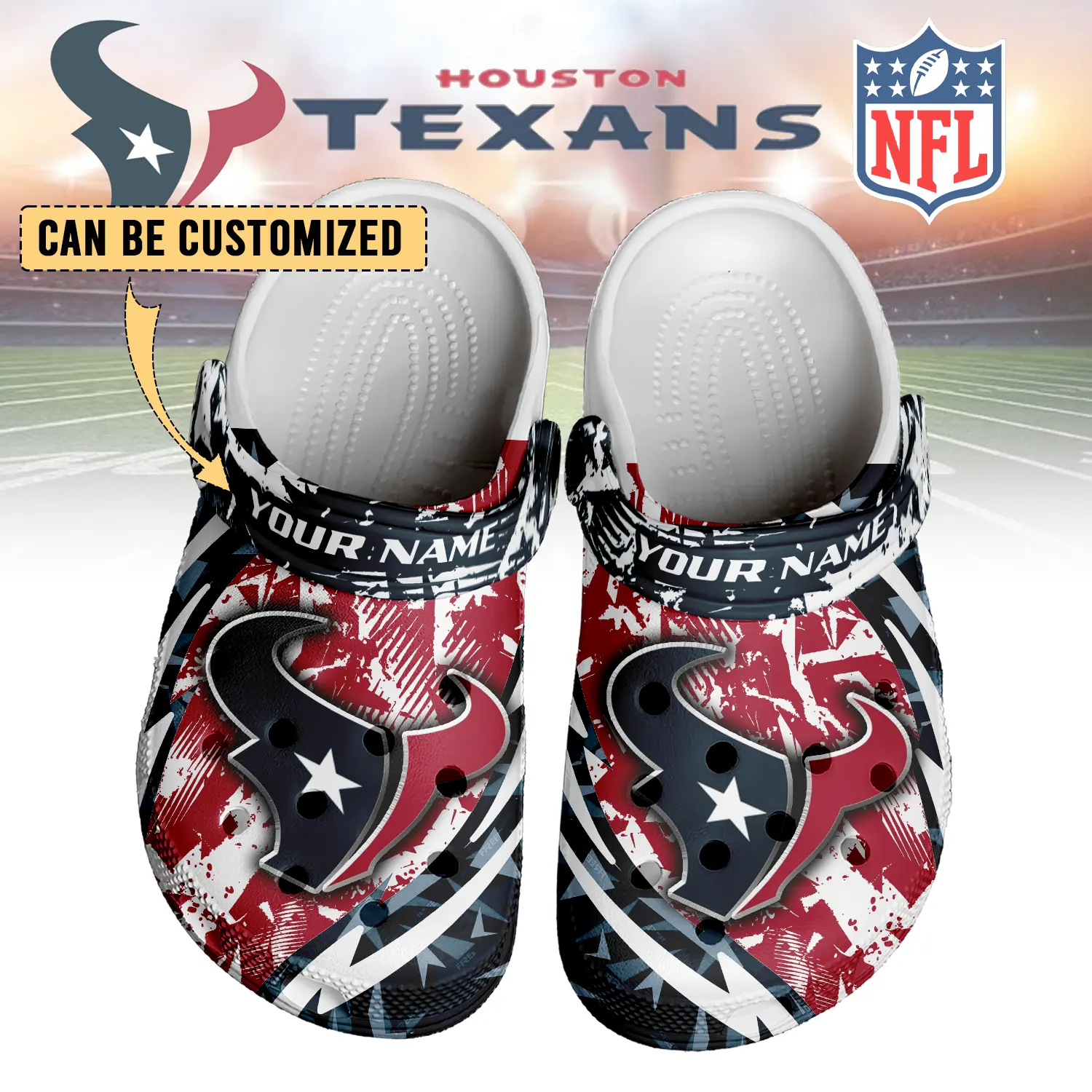 Footwearmerch Houston Texans NFL Crocs Crocband Clogs Shoes Comfortable For Men Women and Kids