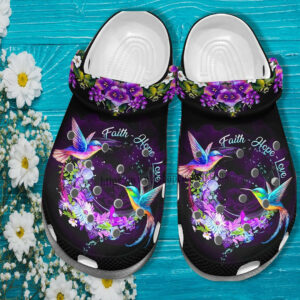 Footwearmerch Hummingbird Faith Love Hope Croc Shoes Gift Mother- Hummingbird Flower Shoes Croc Clogs