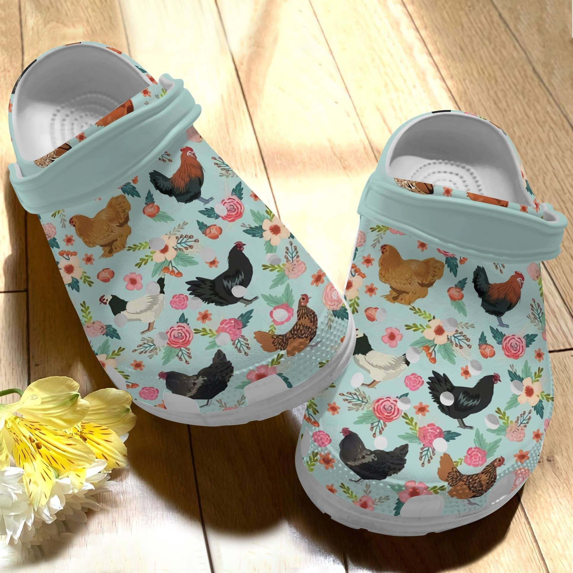Footwearmerch I Love Chickens Croc Shoes For Girl Birthday - Chickens Flowers Shoes Crocbland Clog