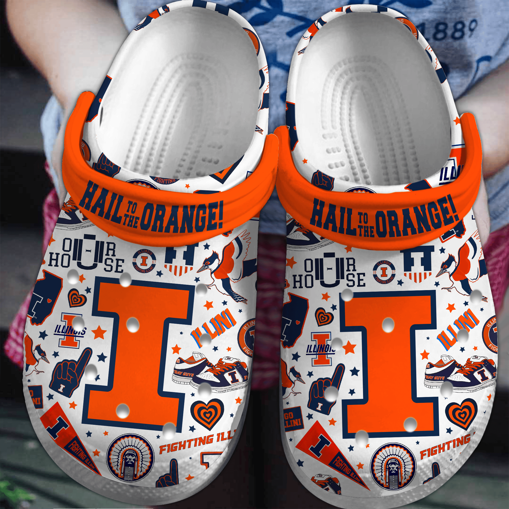 Footwearmerch Illiois Fighting Illini NCAA Sport Crocs Crocband Clogs Shoes Comfortable For Men Women and Kids