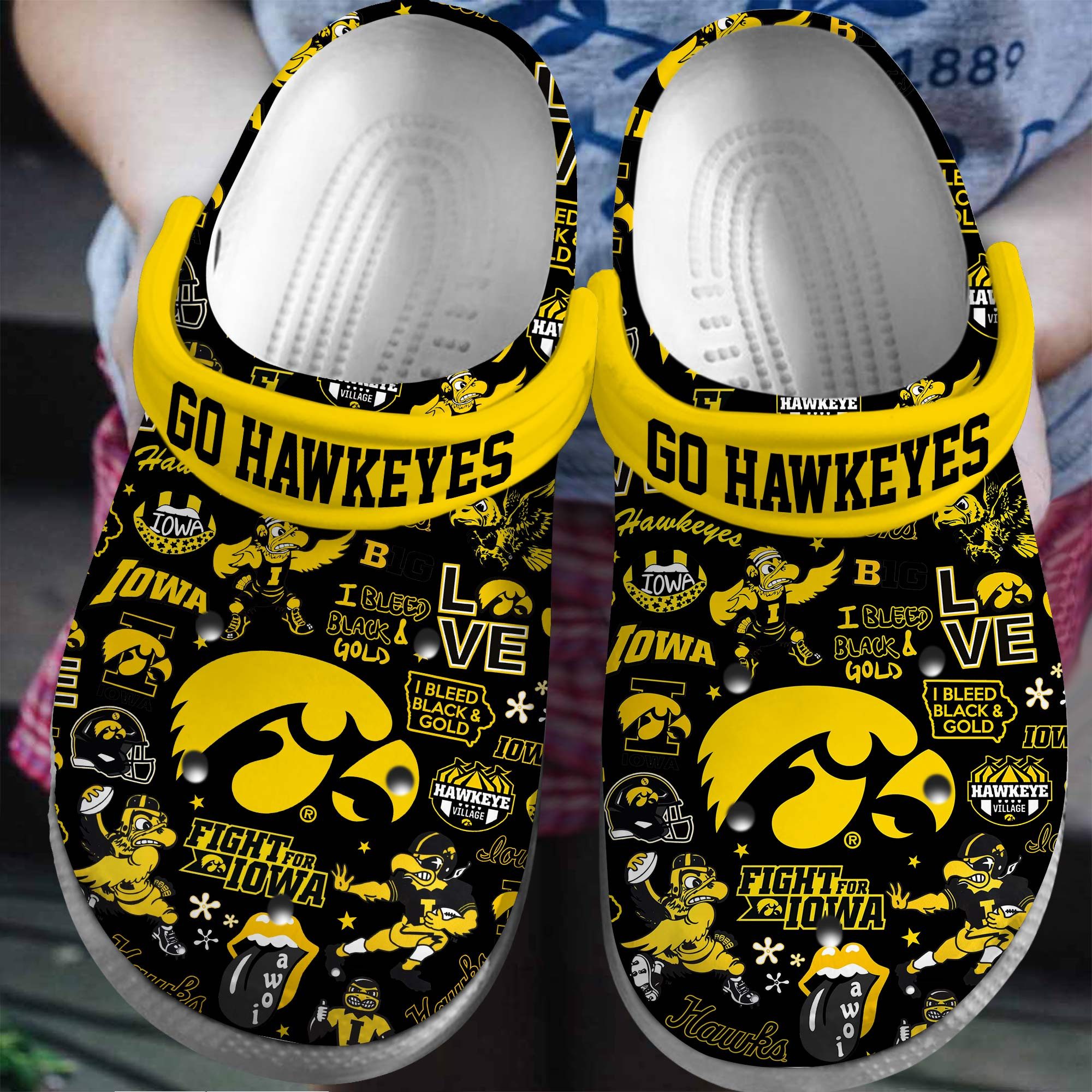 Footwearmerch Iowa Hawkeyes NCAA Sport Crocs Crocband Clogs Shoes Comfortable For Men Women and Kids