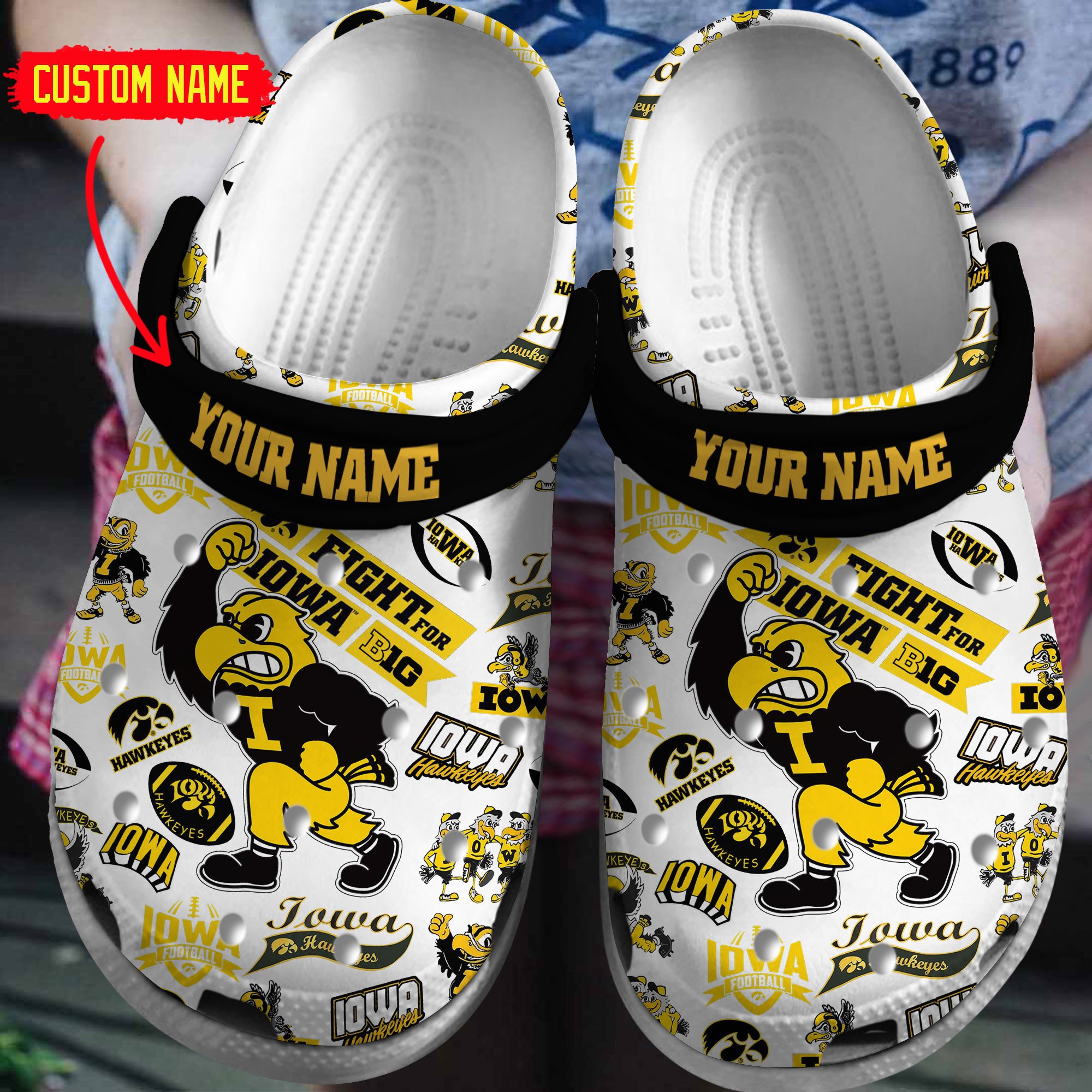 Footwearmerch Iowa Hawkeyes NCAA Sport Crocs Crocband Clogs Shoes Comfortable For Men Women and Kids