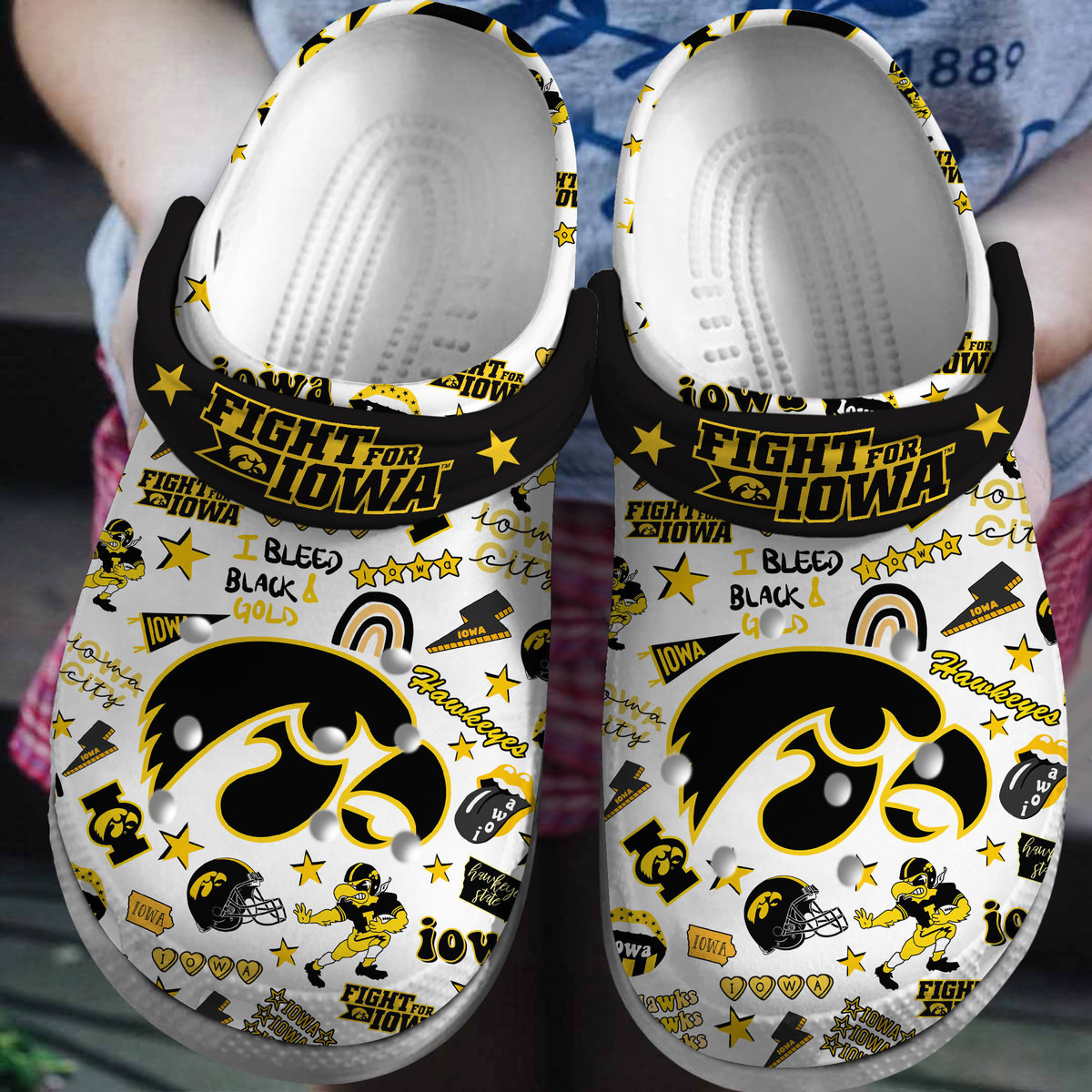 Footwearmerch Iowa Hawkeyes NCAA Sport Crocs Crocband Clogs Shoes Comfortable For Men Women and Kids